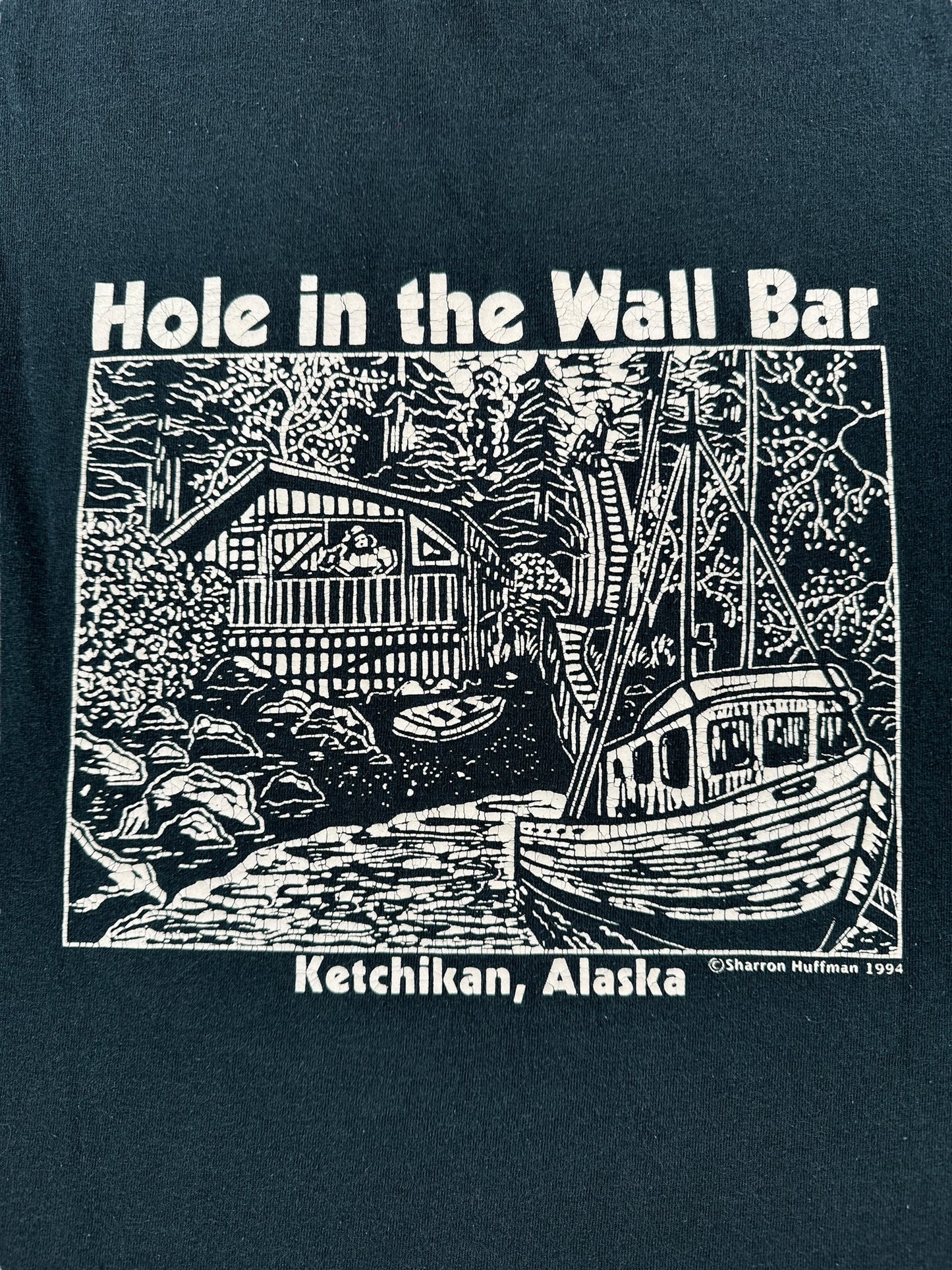 Back Graphic of Vintage Hole in the Wall Bar Ketchikan Tee SZ L