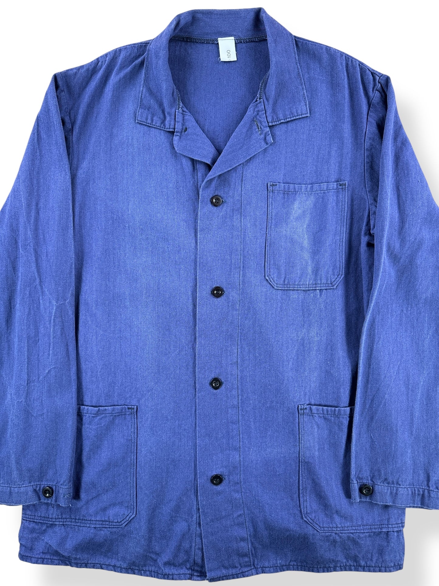 Front Close Up of Vintage HBT Euro Work Jacket SZ L Long