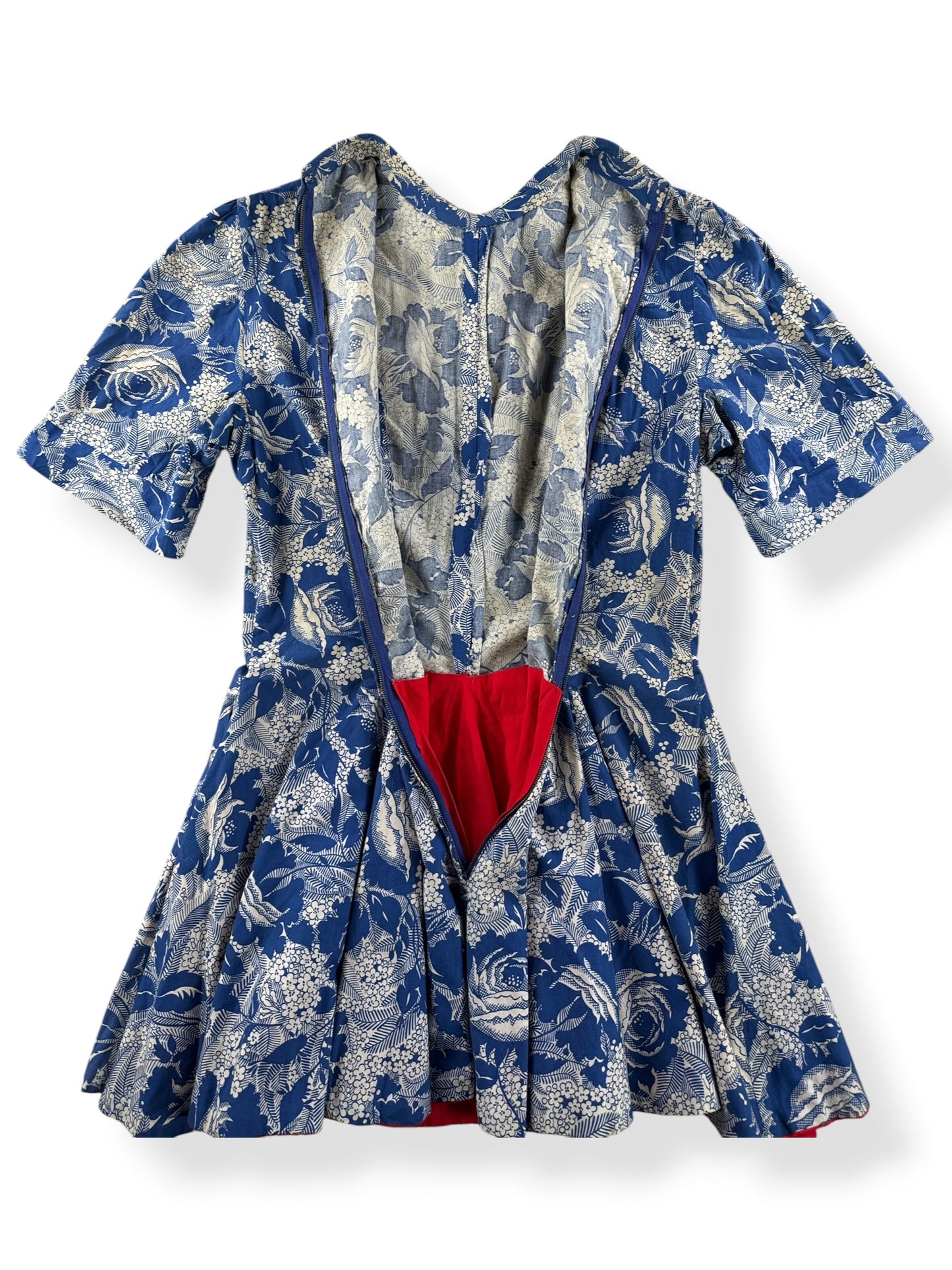 Back zip on Vintage Blue Floral Cotton Micro Mini SZ S/M