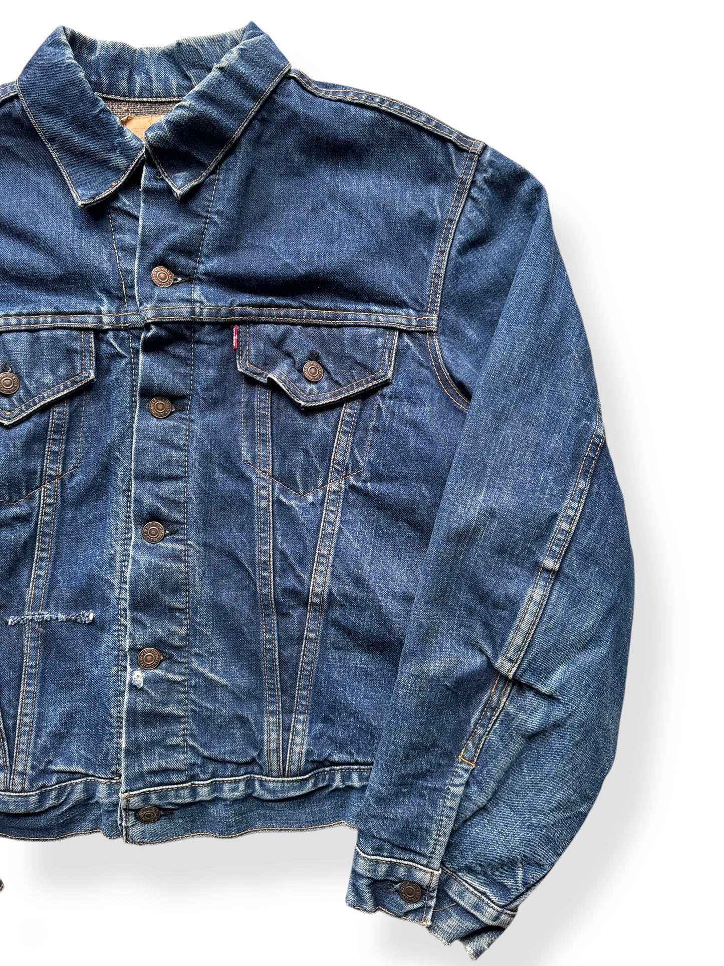 Front Left of Vintage Big "E" Levis Blanket Lined Type III Trucker Jacket SZ XL