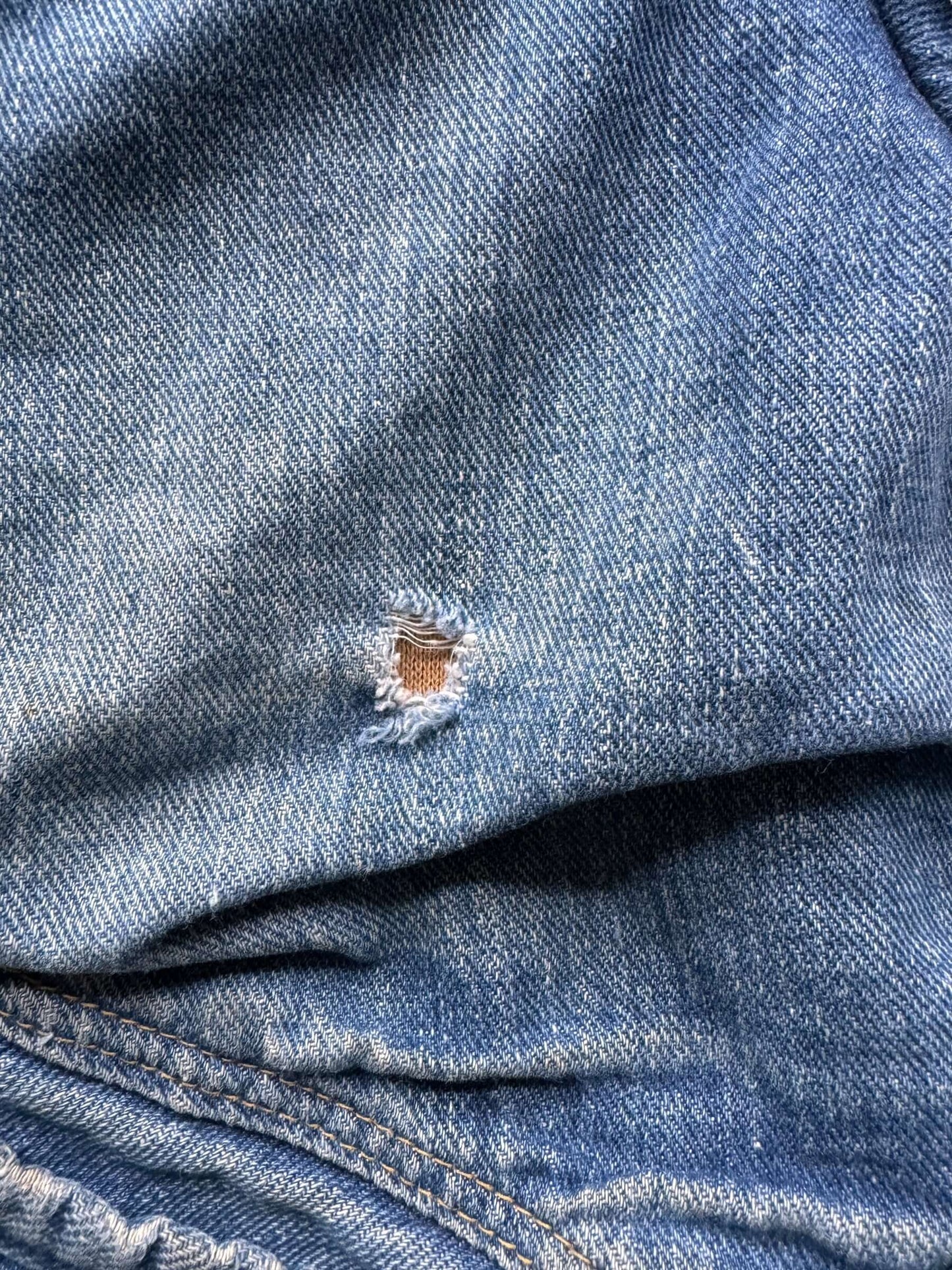 Small Hole in Vintage Cropped Maverick Lined Denim Jacket SZ 44