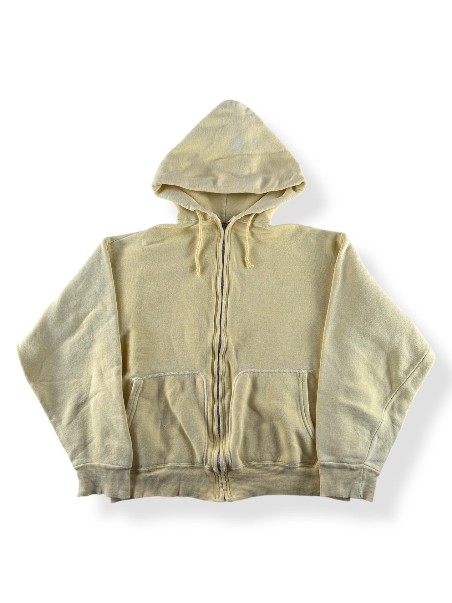 Front of Vintage Pale Yellow Zip Up Hoodie SZ S AS IS