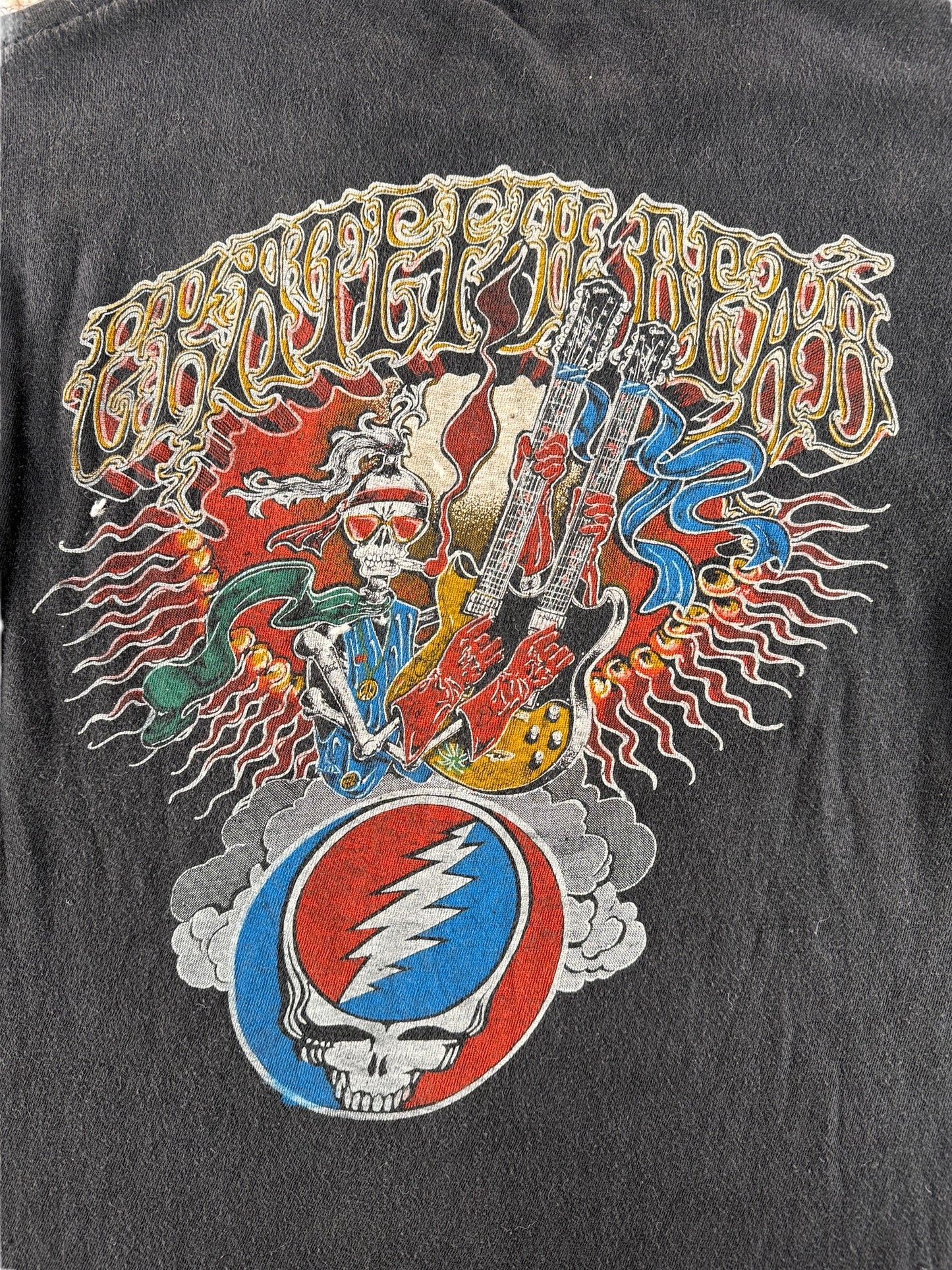 Back Graphic of Vintage Repaired 79 Live Grateful Dead Two Sided Bertha Tee SZ M