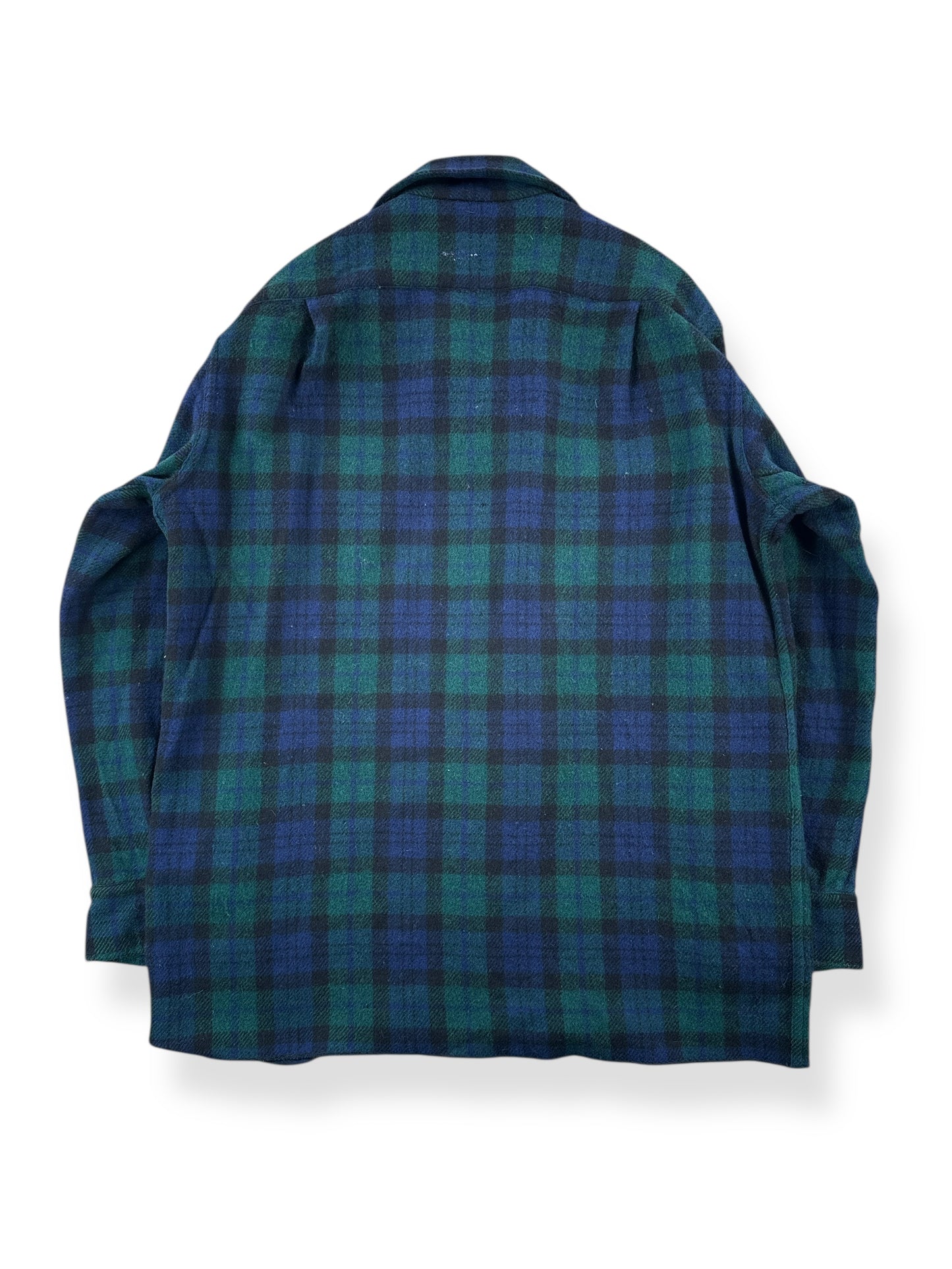 Back of Vintage Green & Blue Handmade Wool Blend Flannel SZ M AS IS