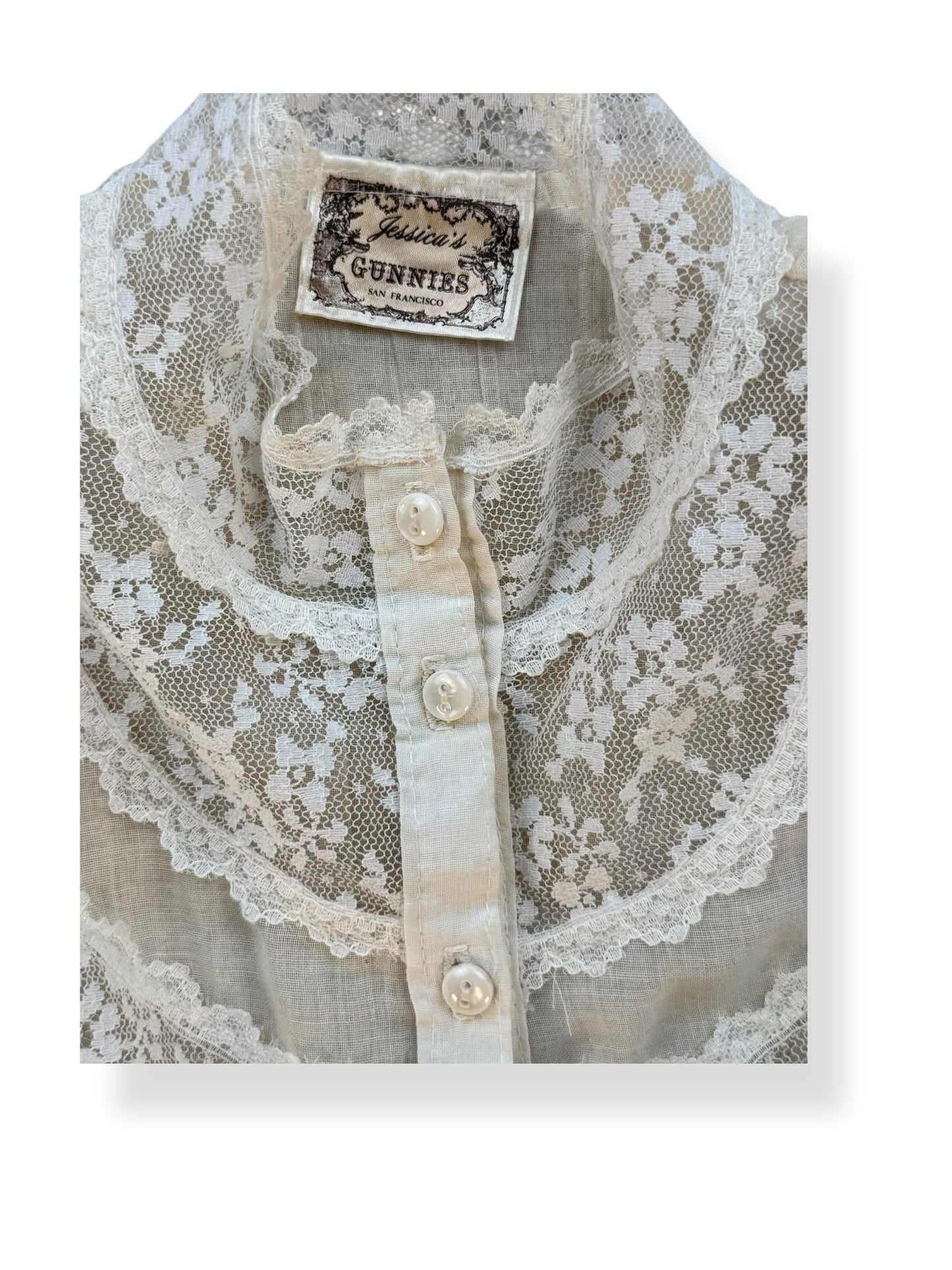 Tag view of Vintage Crepe Cotton Gunne Sax Blouse L