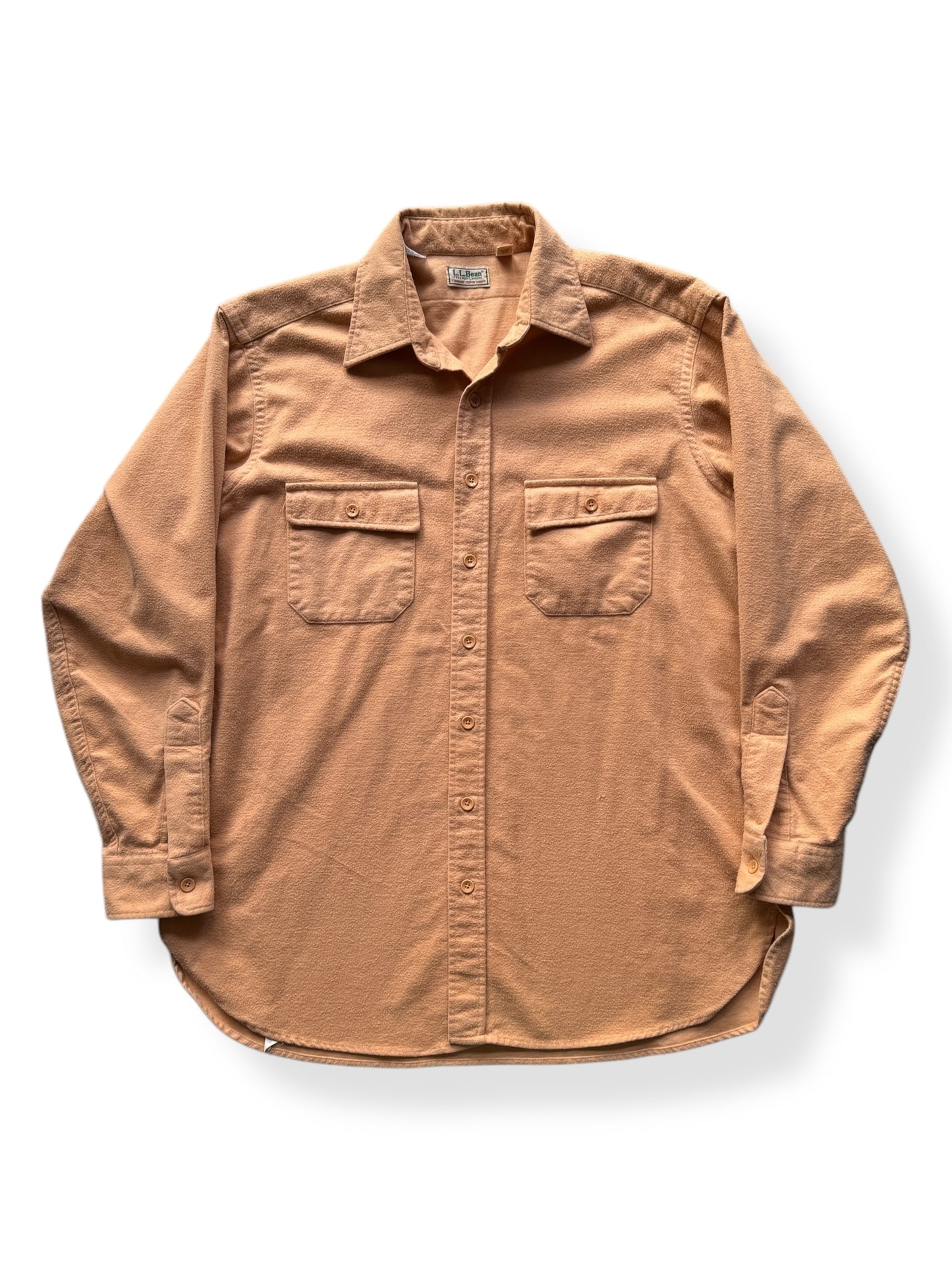 Front of Vintage Peach LL Bean Chamois Cloth Shirt SZ XXL Tall