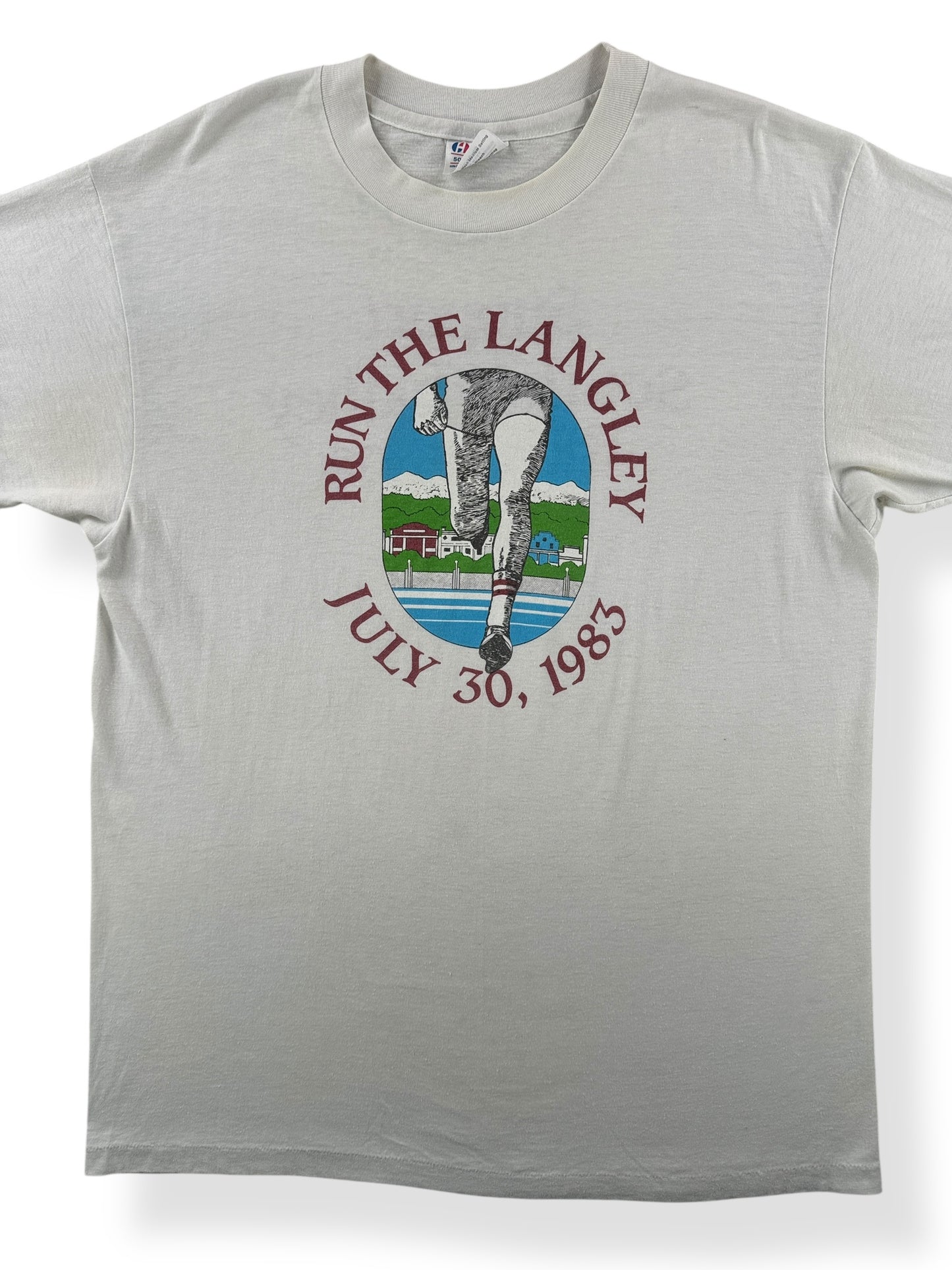 Front Close Up of Vintage Langley Run Tee SZ L