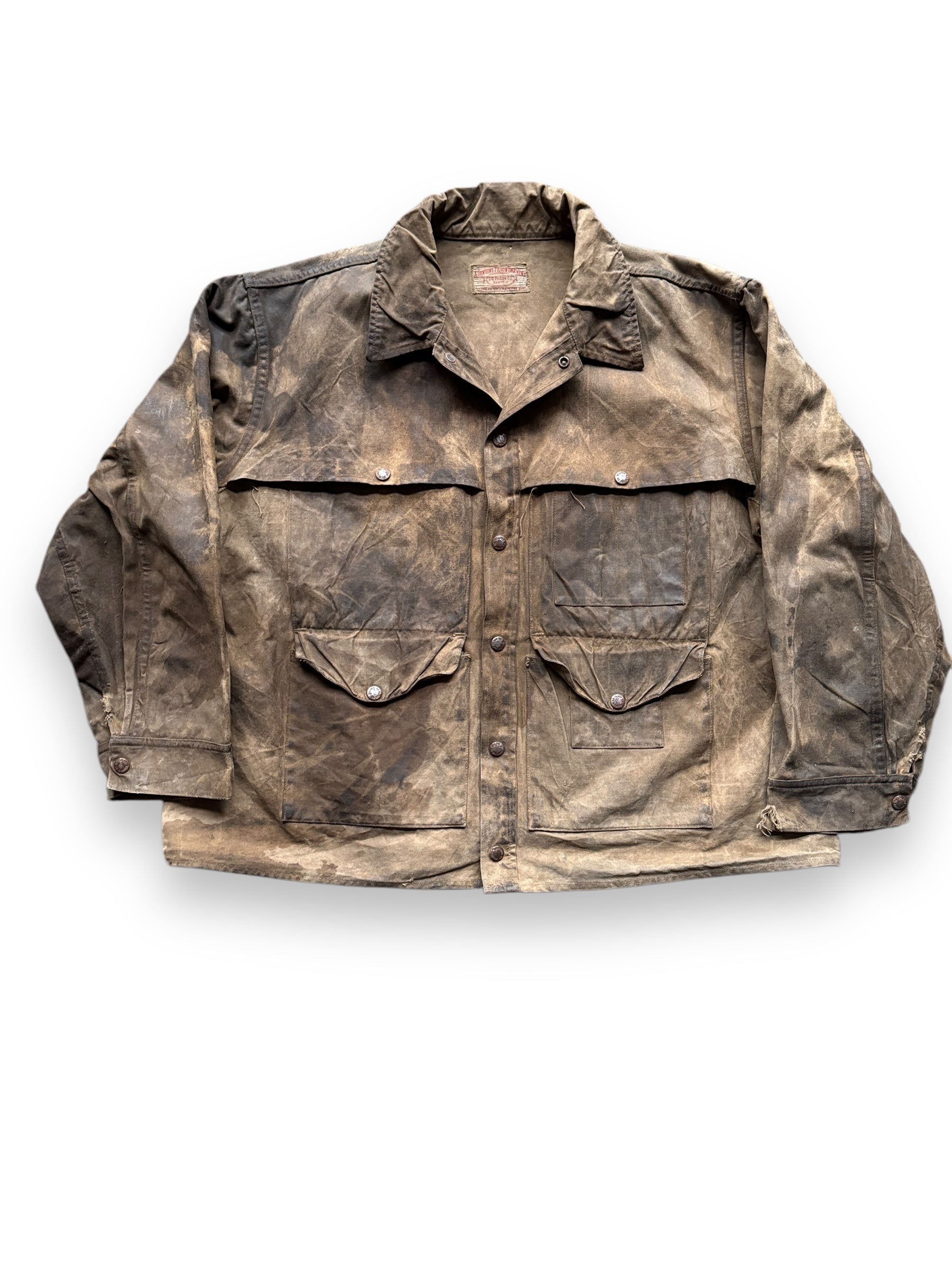 Front View of Distressed Vintage Union Made Filson Tin Cruiser SZ XL