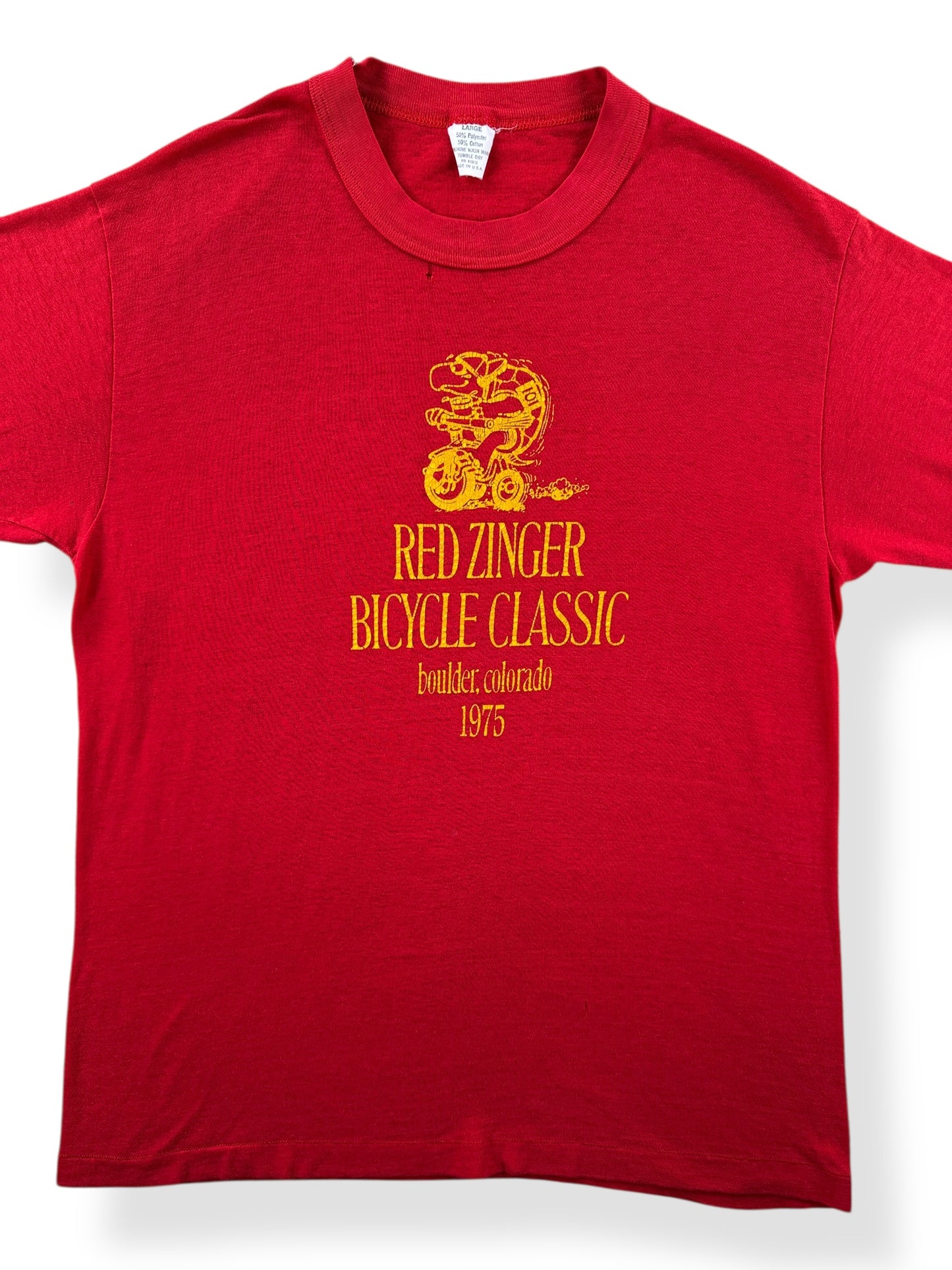 Front Close Up of Vintage Red Zinger Classic Tee SZ M