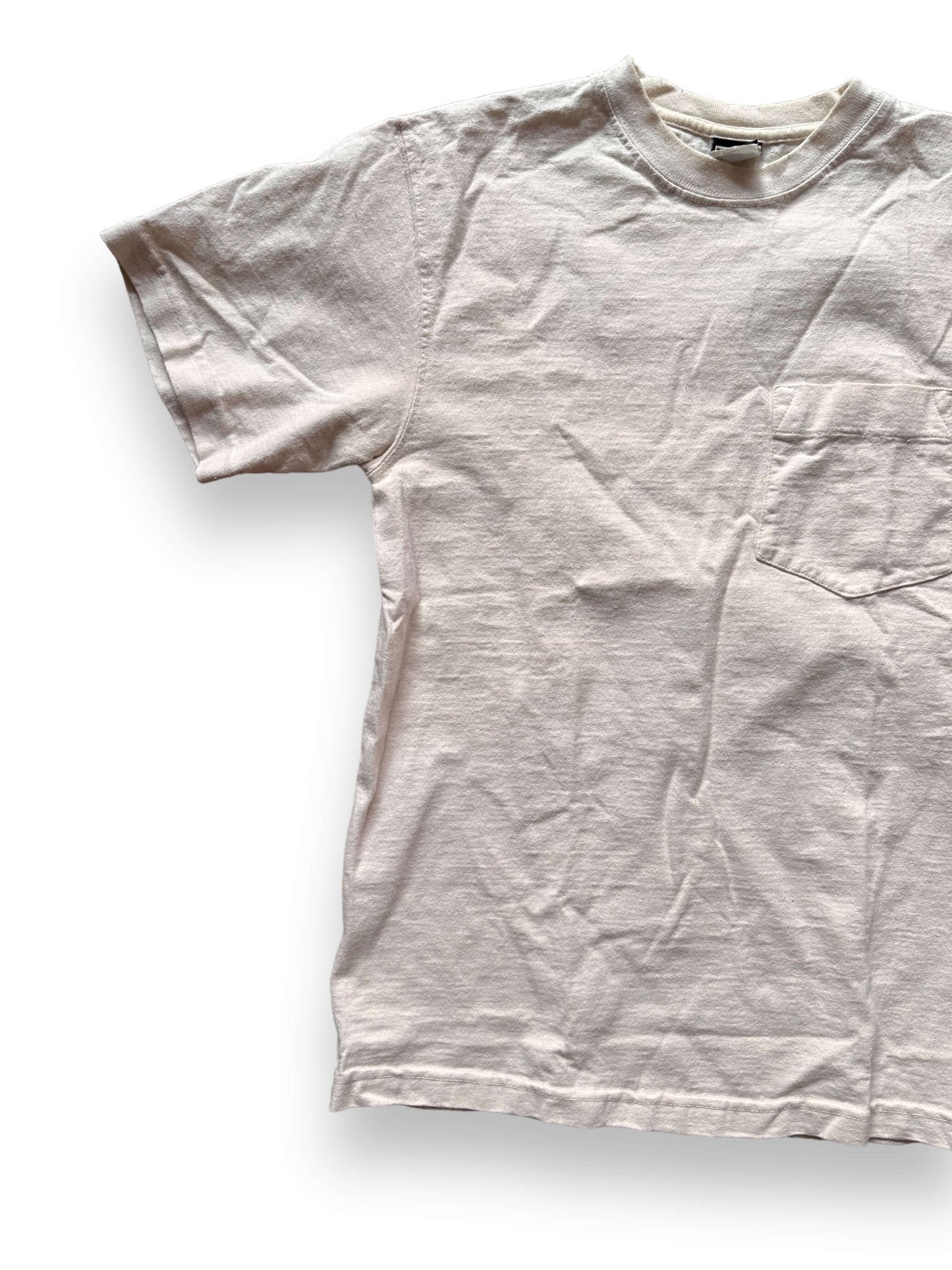 Front Right View of White Filson Loopwheel Heavyweight Cotton Pocket Tee SZ S | Barn Owl Vintage Goods | Vintage Filson Workwear Seattle