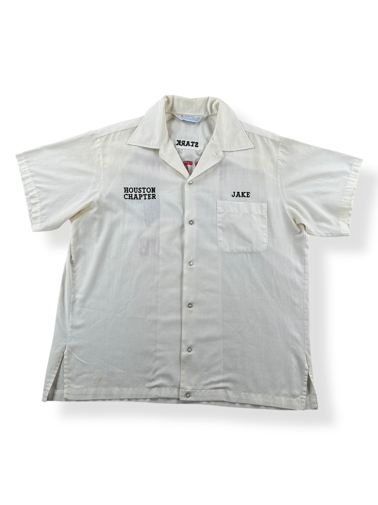 Front of Vintage Hilton Buzzard Club Chainstitched Bowling Shirt SZ L