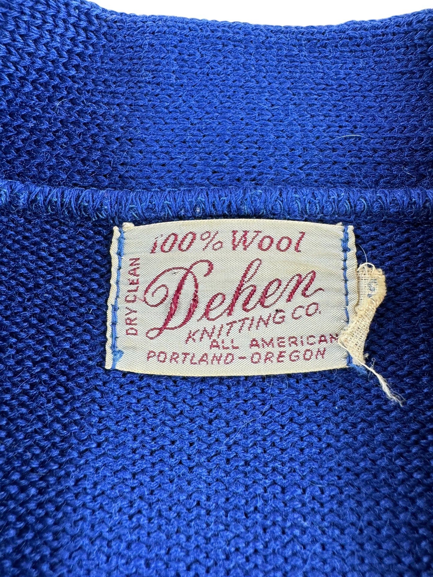 Label on Vintage 1971 Dehen Letterman's Sweater SZ XL