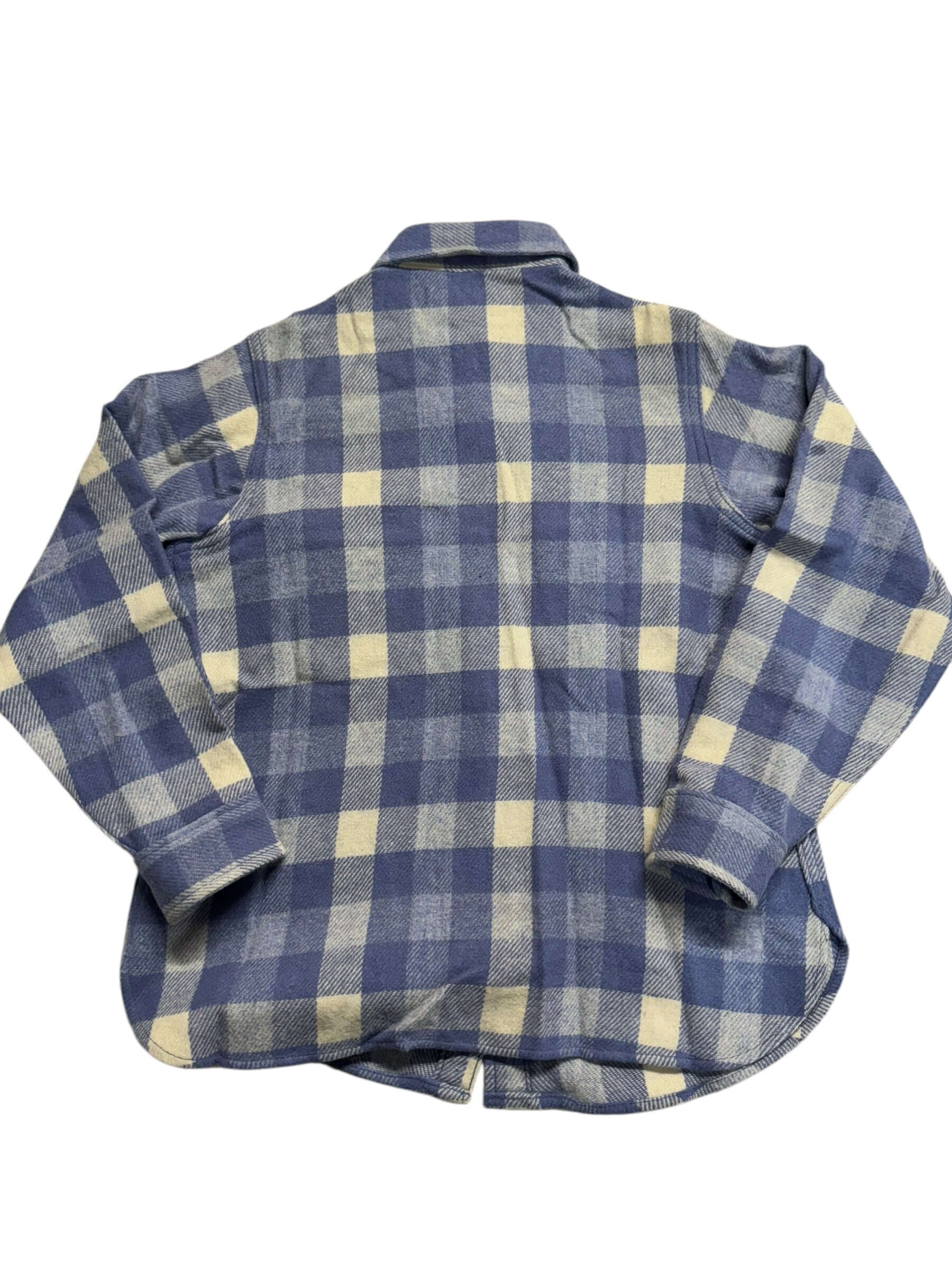 Back of 1970s Blue/White "The Woolrich Woman" Flannel S-M