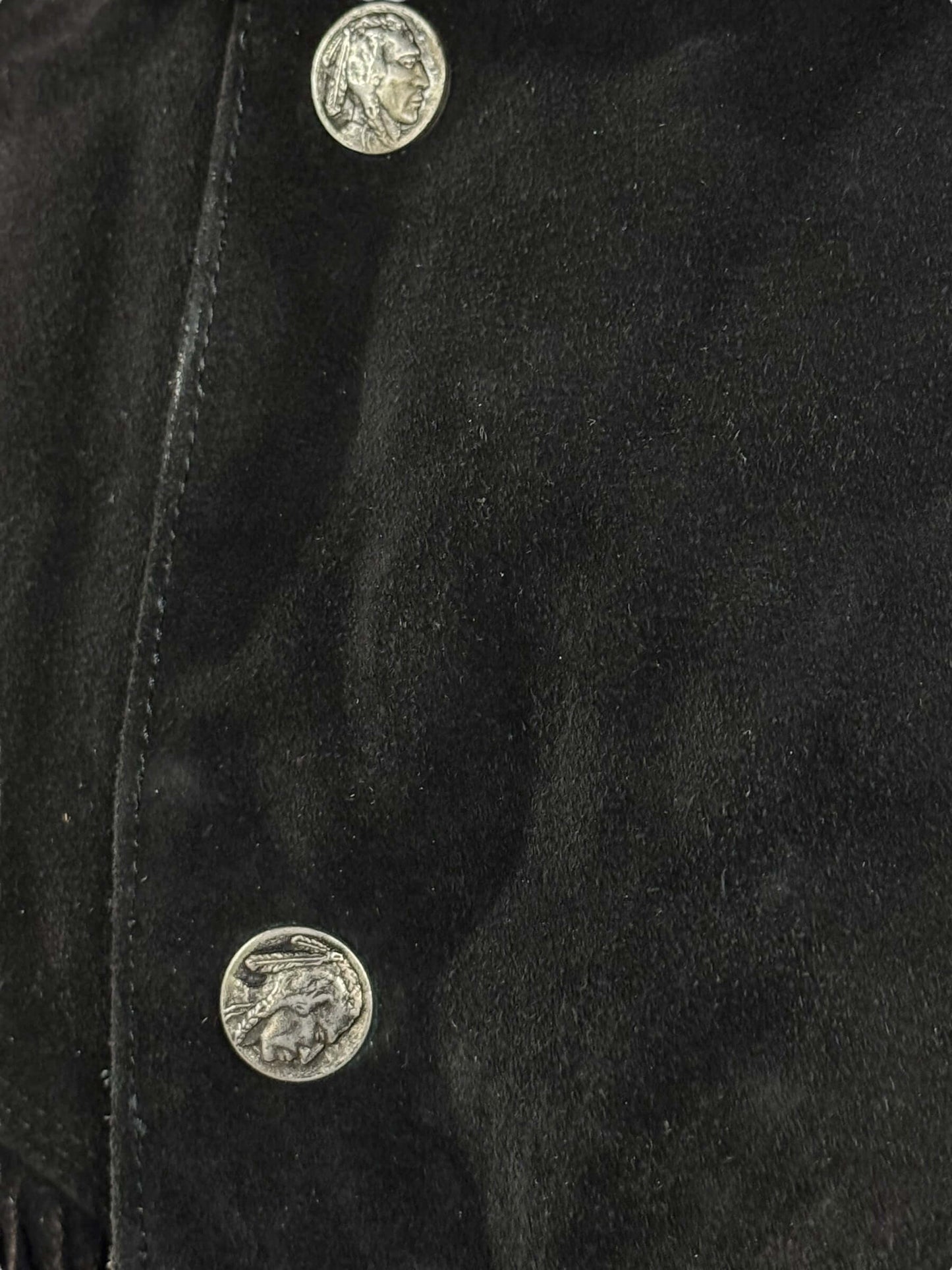 Indian head Buttons 1980s Wilsons Suede Fringe Jacket L