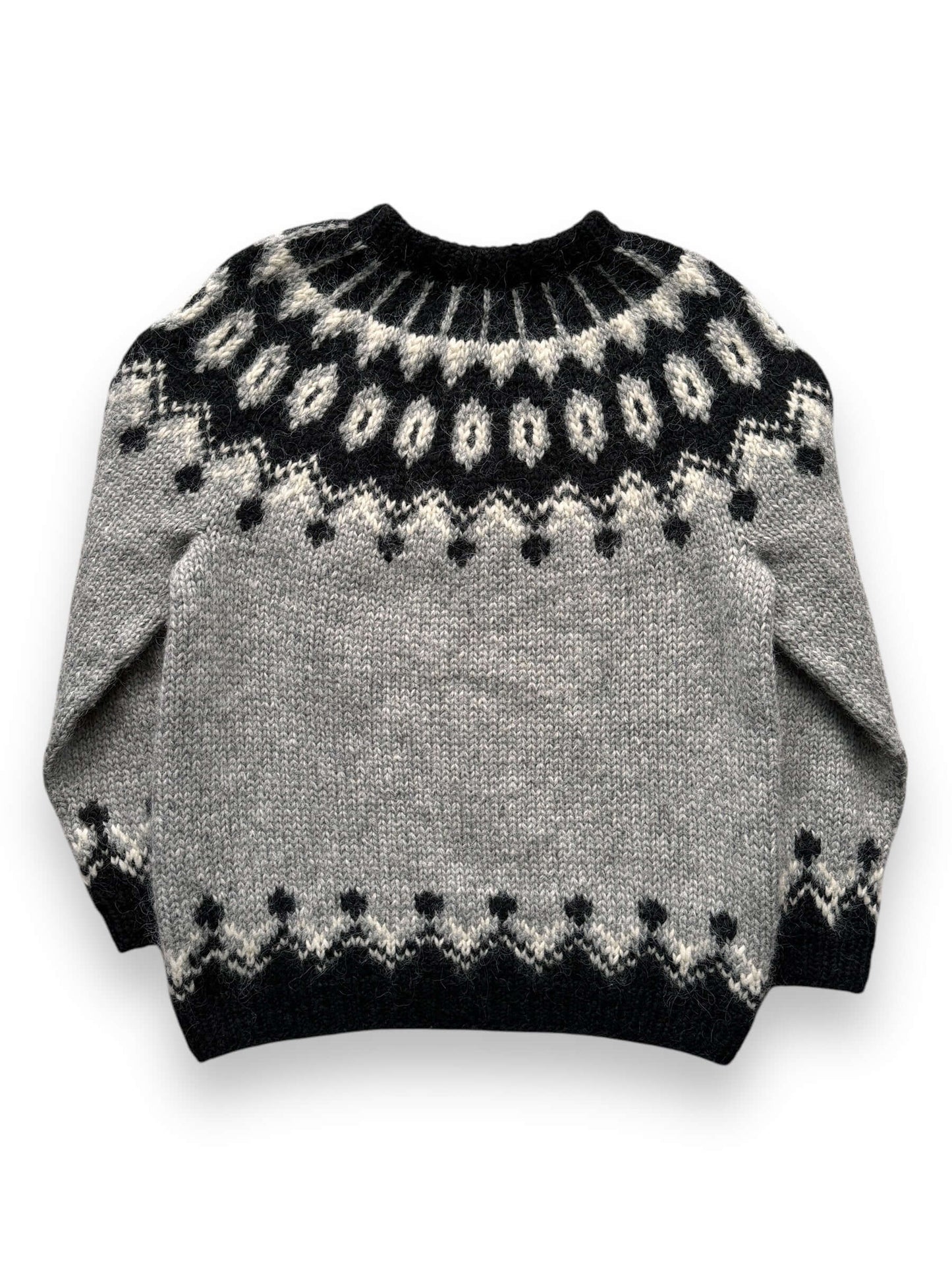 back of Vintage Black and Grey Icelandic Wool Sweater SZ XL