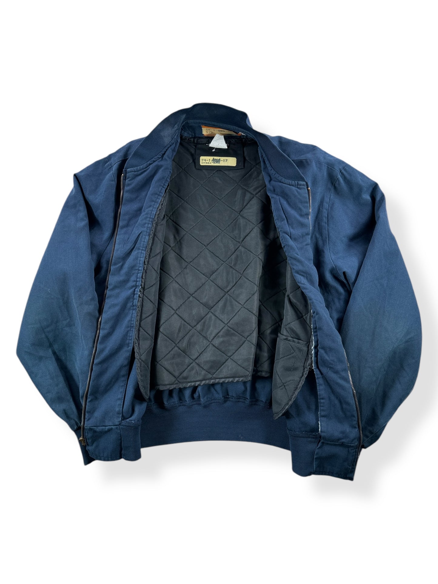 Inside of Vintage Bomber Style Blue Quilted Red Kap Jacket SZ M