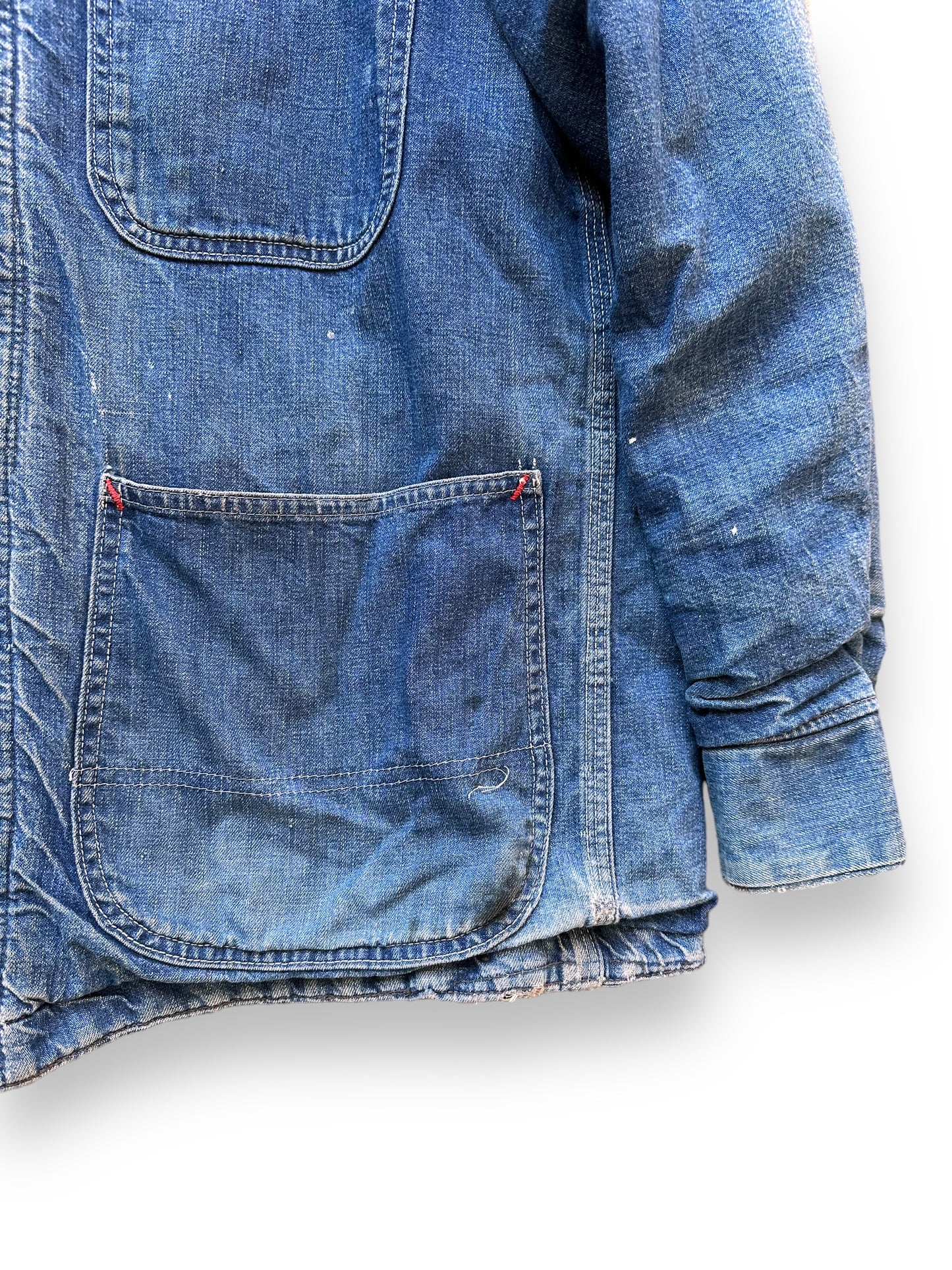 Lower Left Pocket on Vintage Sears Blanket Lined Denim Chore Coat SZ 42 | Vintage Denim Chore Coat | Barn Owl Vintage Seattle