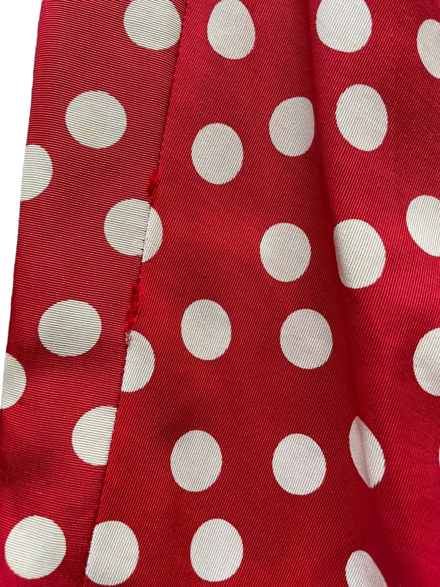 Loose seem view of 1980s Poofy Red Polka Dot Wiggle Dress M-L