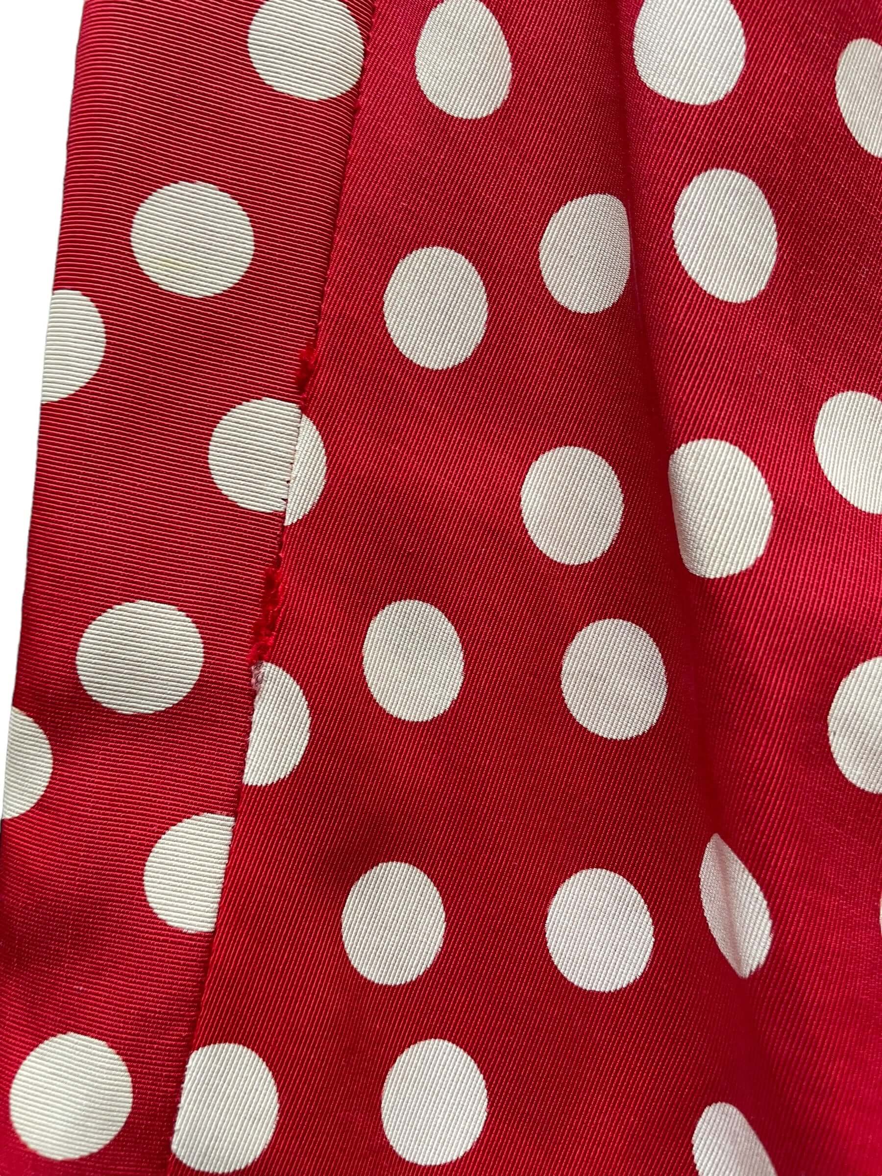 Loose seem view of 1980s Poofy Red Polka Dot Wiggle Dress M-L