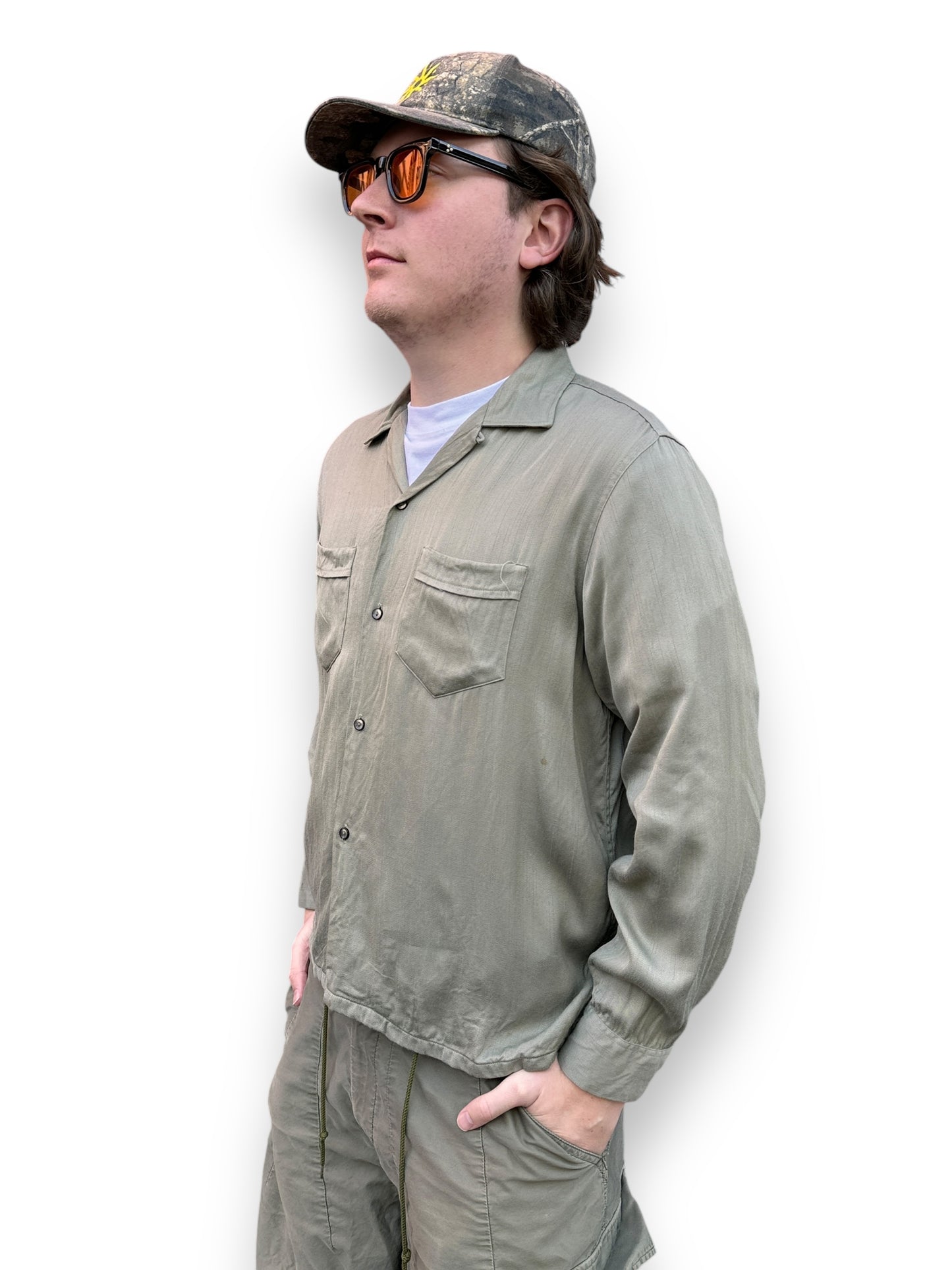 Vintage Rugby Grey Rayon Loop Collar Shirt SZ L