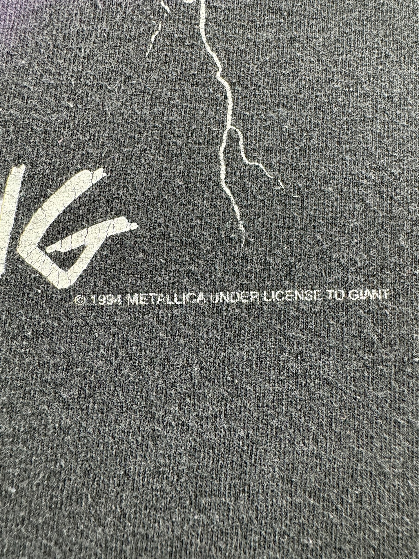 Trademark on Front of Vintage 1994 Metallica Ride the Lightning Tee SZ XL