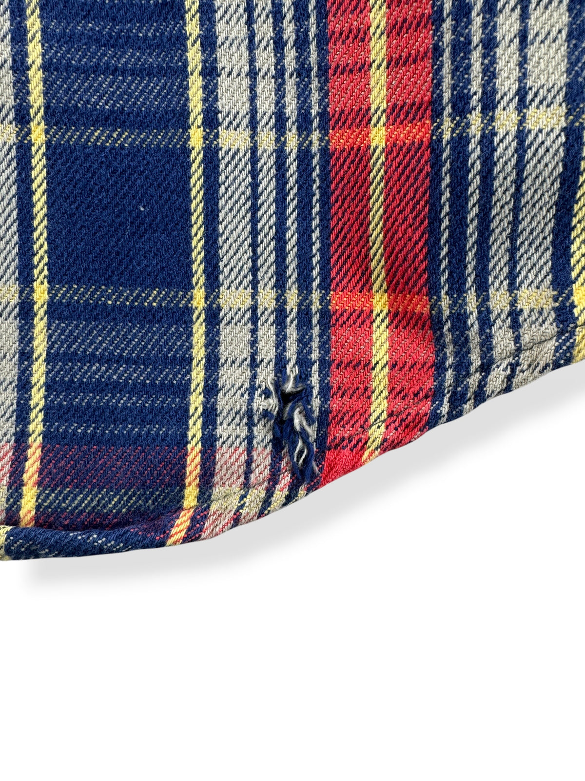 Small hole near bottom hem on back of Vintage Blue & Red Big Mac Cotton Flannel SZ XL