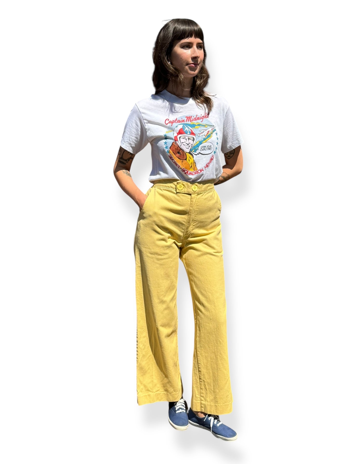 Vintage Pastel Yellow Smile Co Grin & Wear It Trousers W32