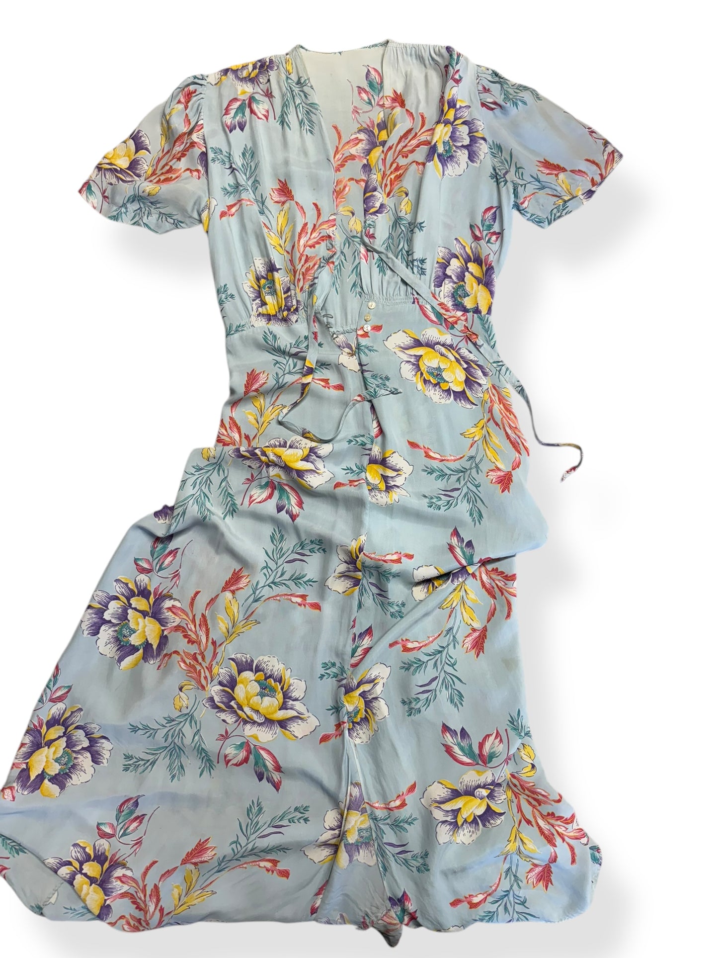 Front view of 1940s Rayon Floral Dress M-L