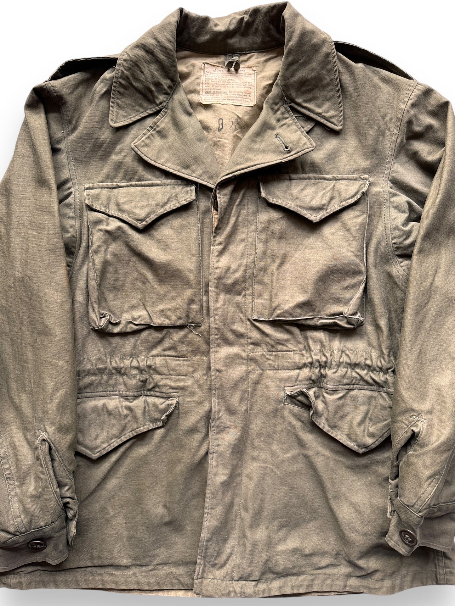 front close up of Vintage WWII Era M-1943 Field Jacket SZ M