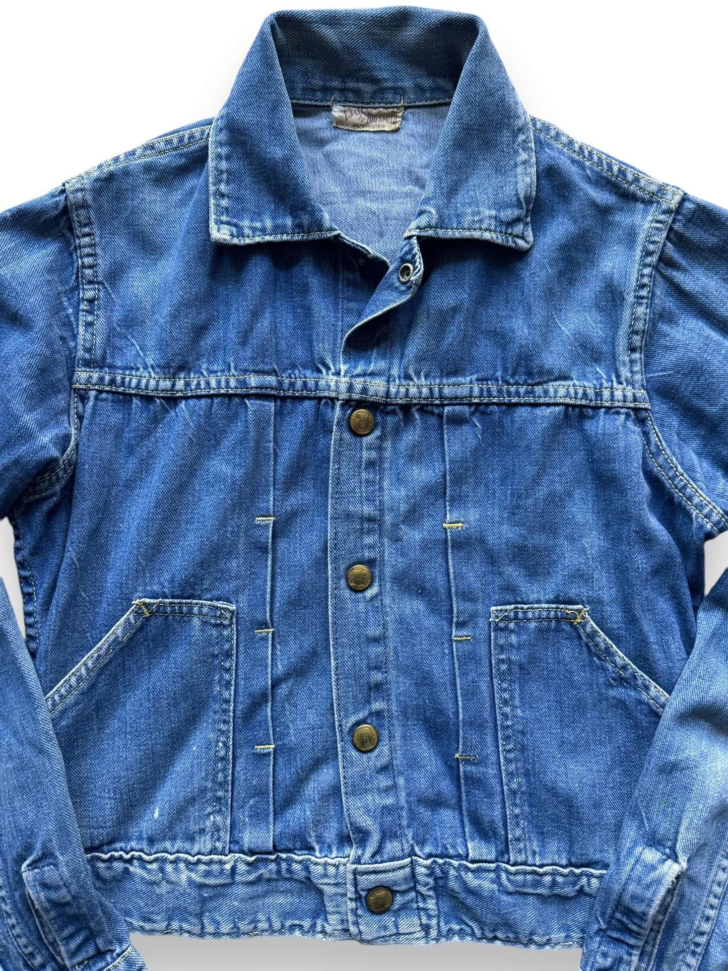 front close up of Vintage Buckaroo by Big Smith Pleated Denim Jacket SZ XS