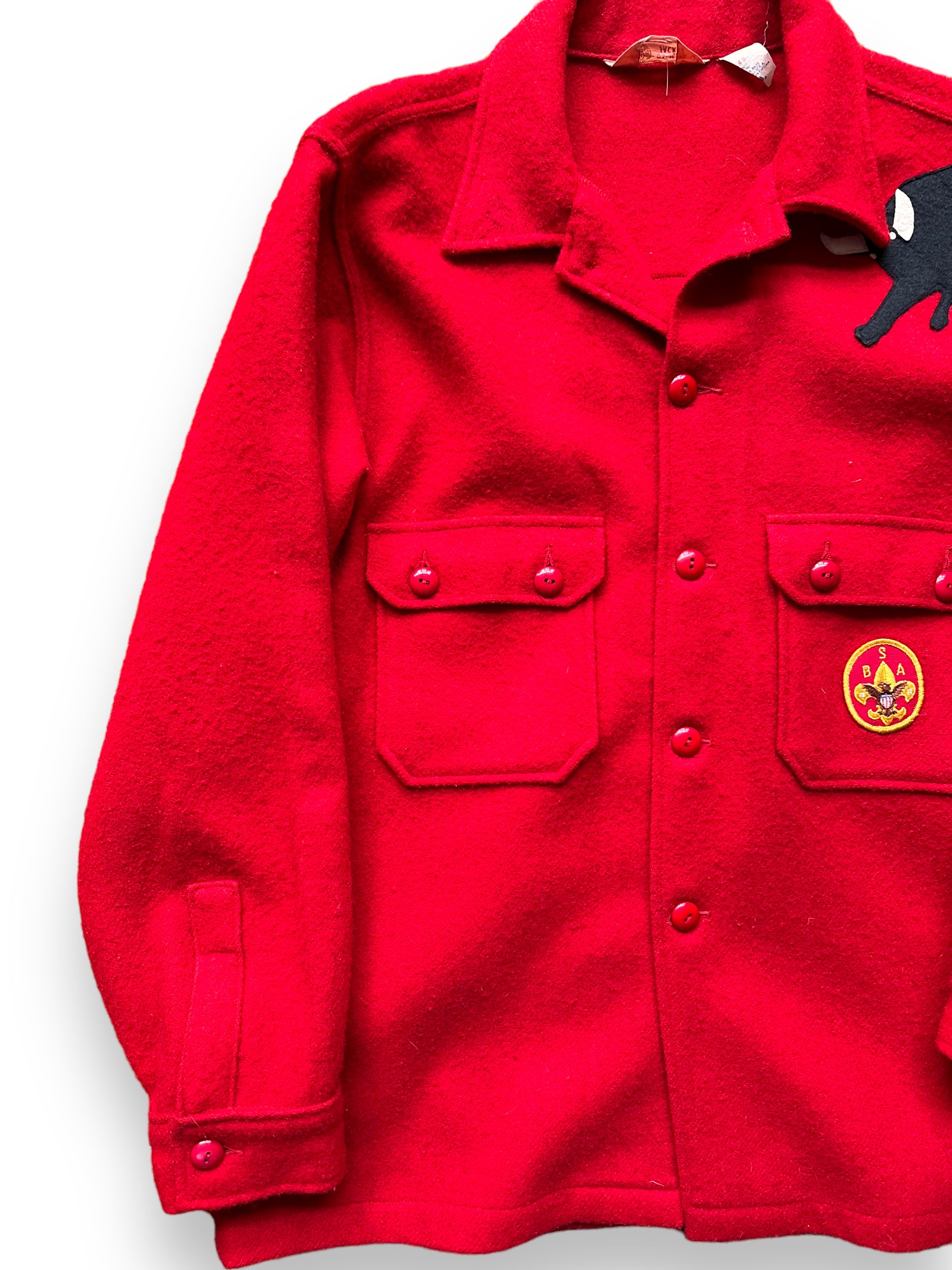 Front Right Shoulder View of Vintage Wool Philmont Boy Scout Camp Jacket SZ XL | Vintage Boy Scout Jacket | Seattle Vintage Clothing