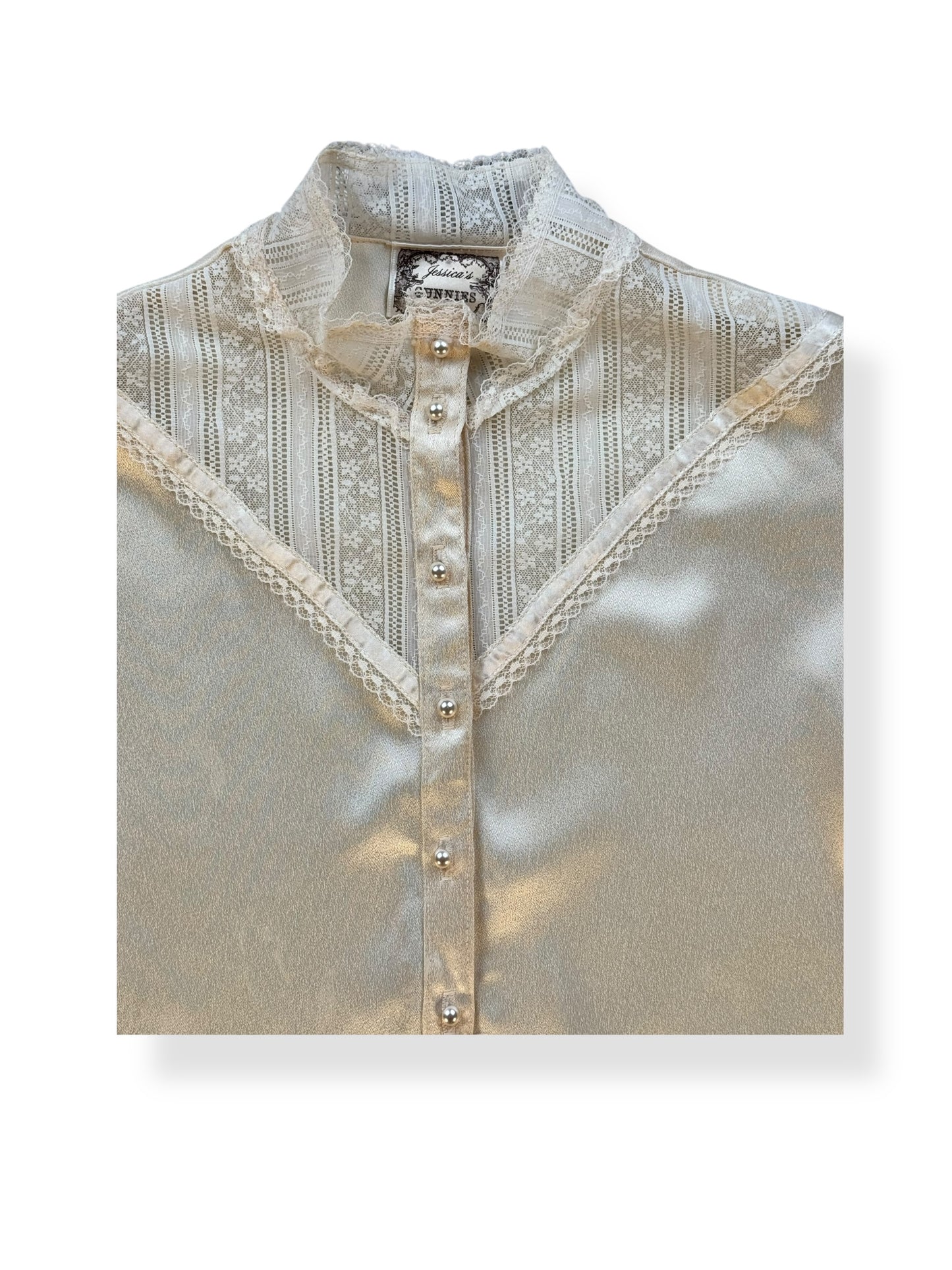 Neck view of Vintage Satin Gunne Sax Blouse L