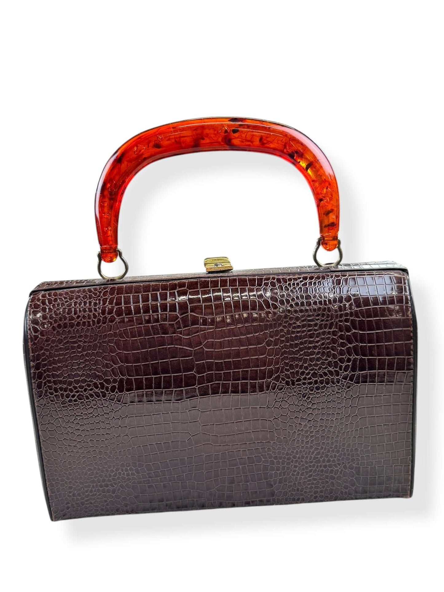 Side 1 of 1950s Faux Reptile Purse with Lucite Handle