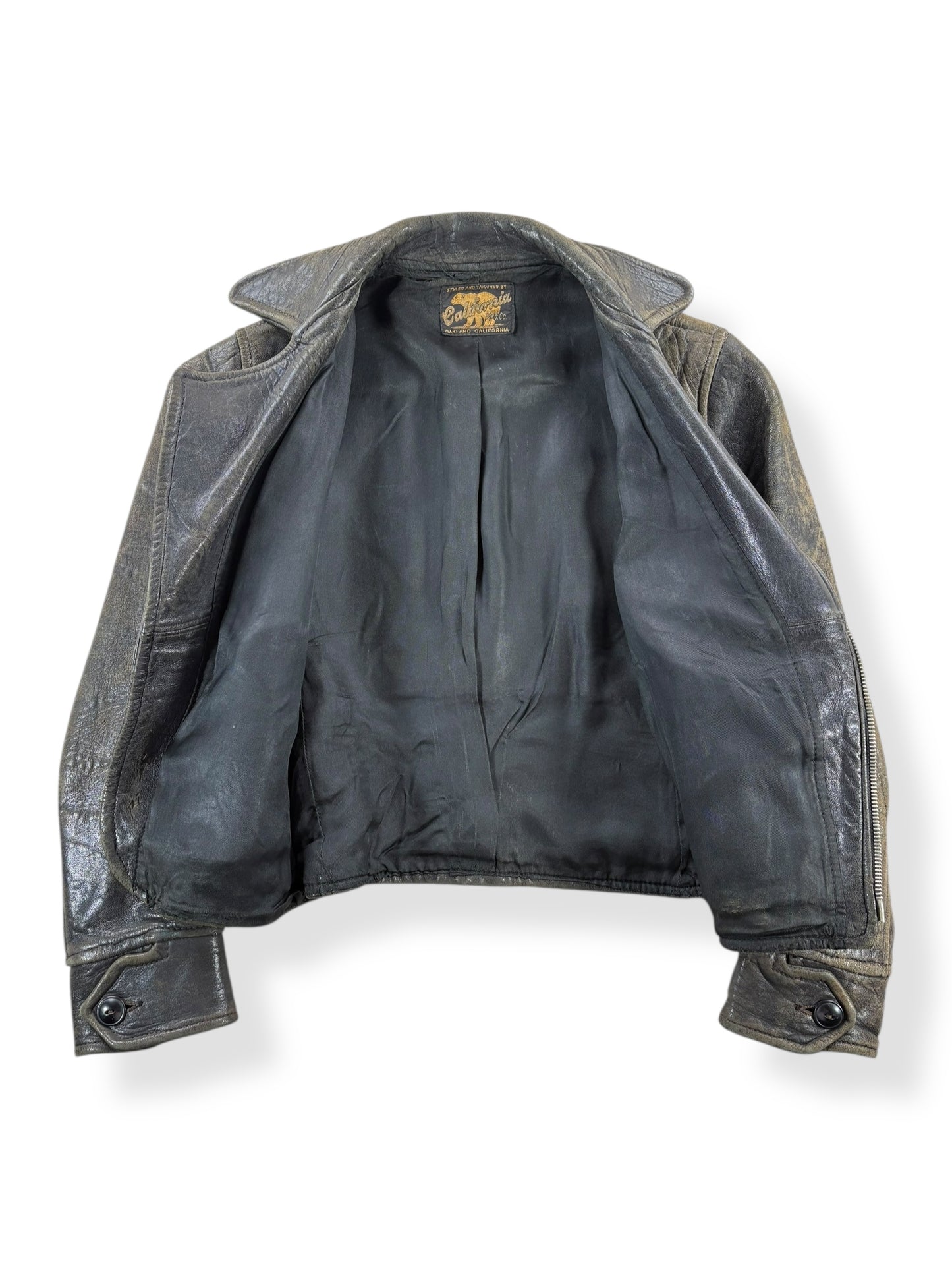 Vintage 30's Era Petite Ladies California Mfg. Co. Leather Jacket SZ XXS BUSTED ZIPPER