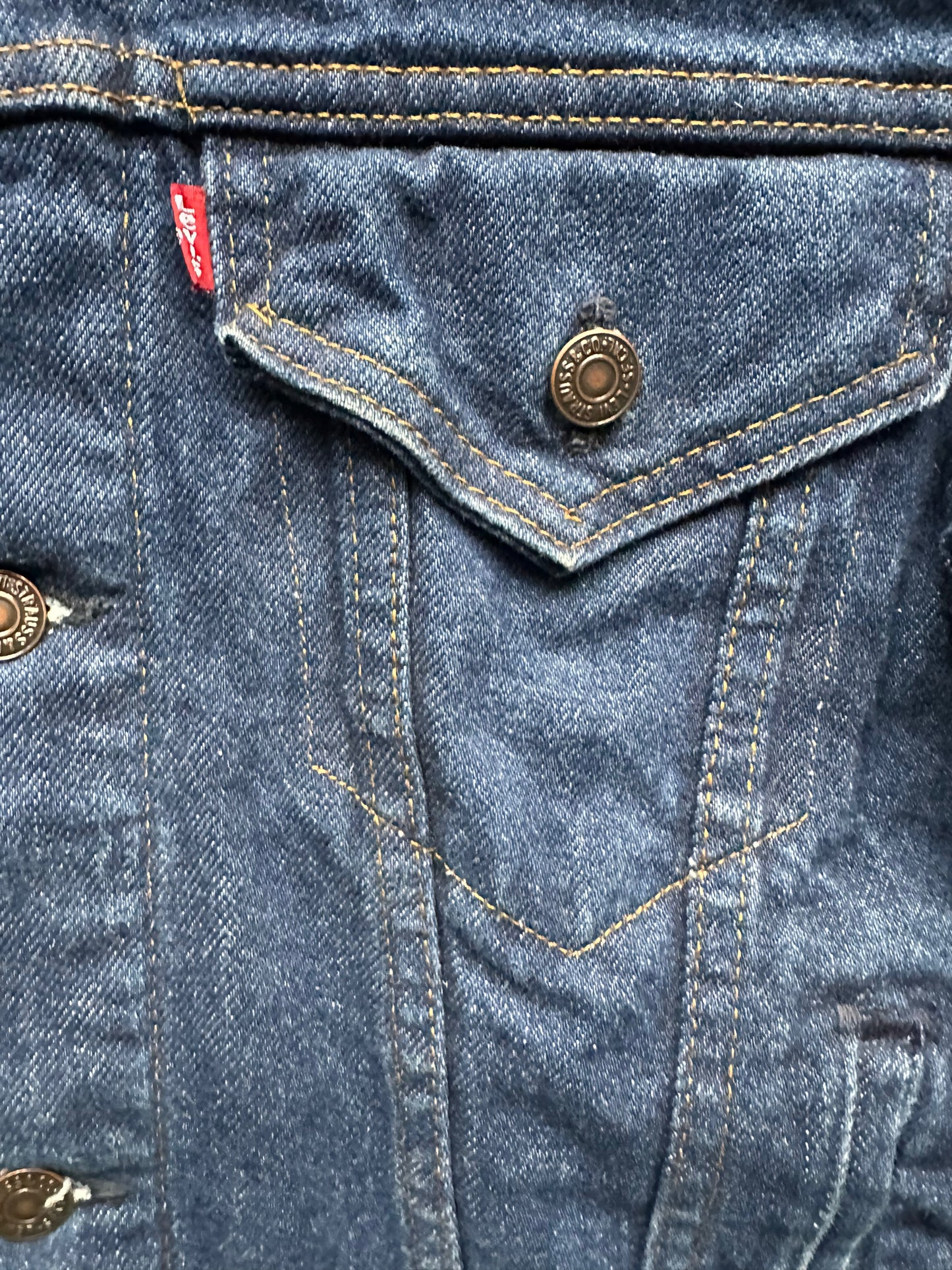 Levis Tag View on Vintage Red Flannel Lined Levis Type 3 Denim Trucker Jacket SZ S | Vintage Levi Strauss Denim Workwear Seattle | Seattle Vintage Clothing