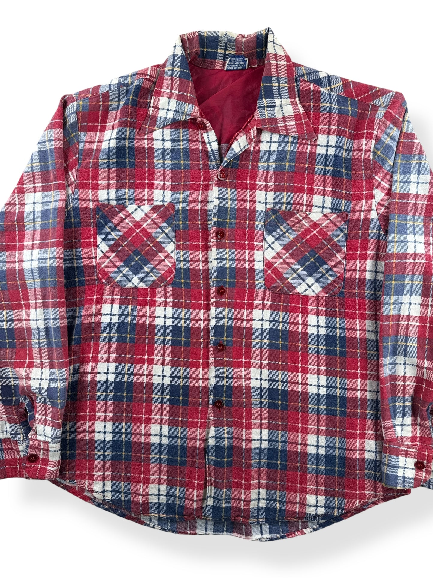 Front Close Up of Vintage Dolphin Brand Printed Flannel SZ L