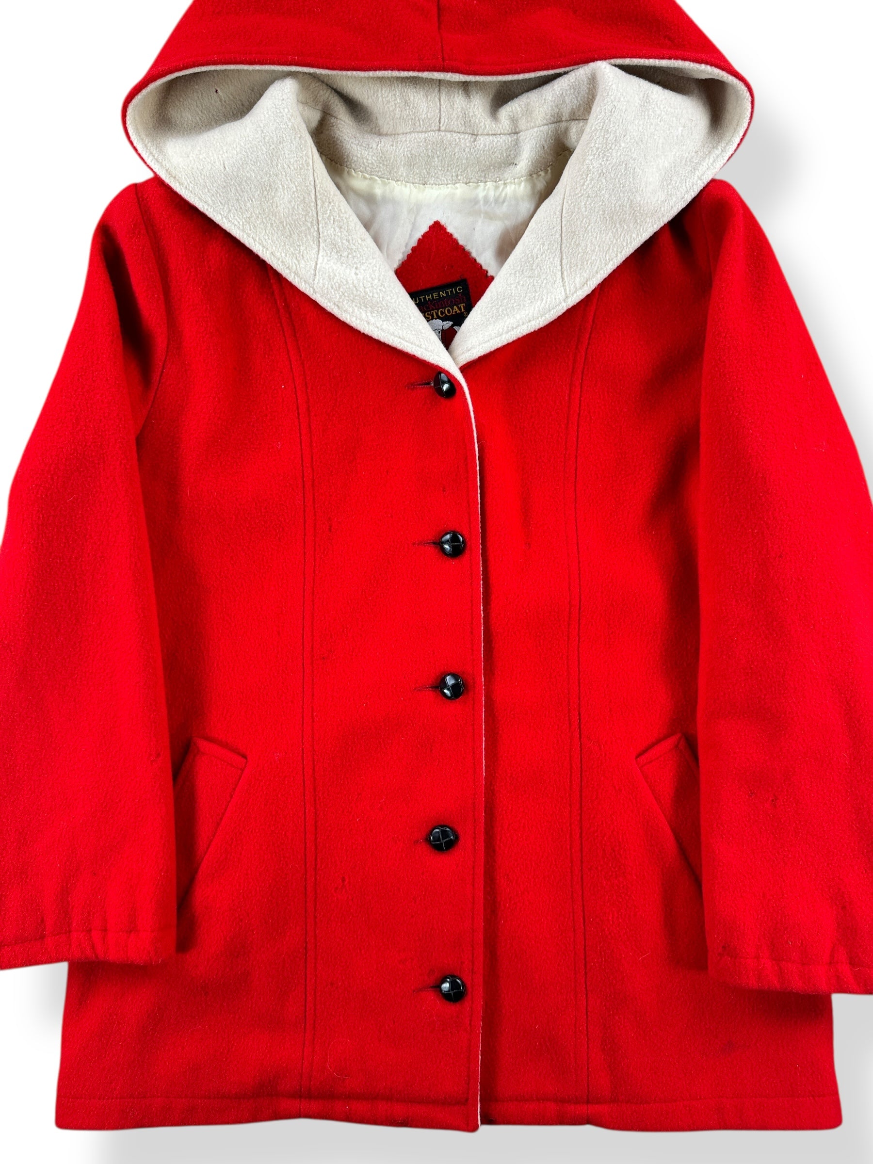 Front Close Up of Vintage Mackintosh Little Red Riding Hood Coat SZ M