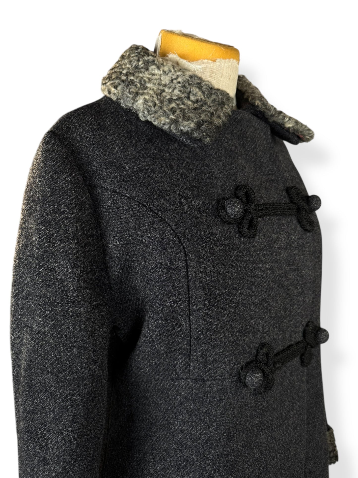 Side view of 1960s Nordstrom's Wool and Lamb's Fur Coat M-L