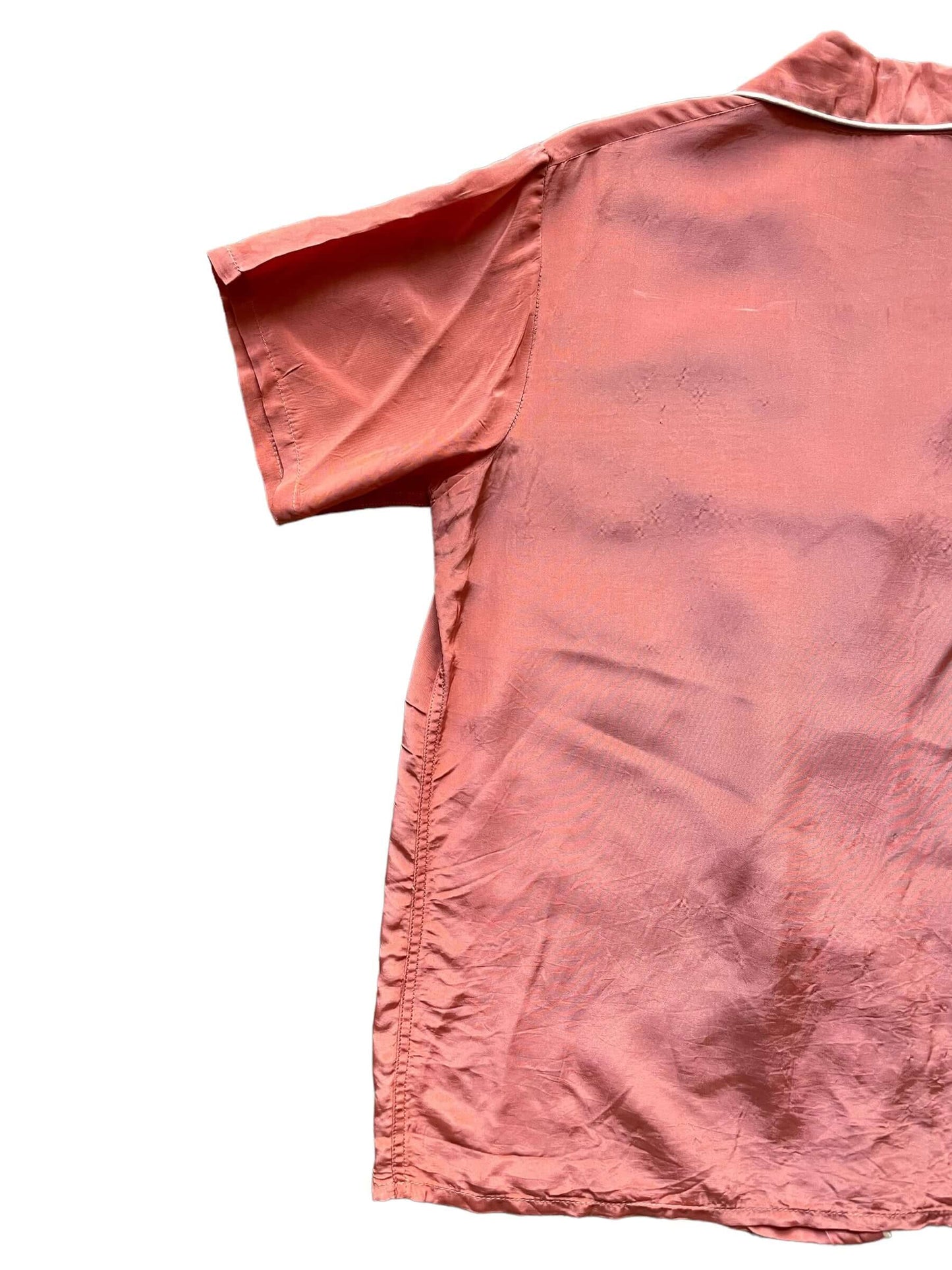 Back left side view of 1940s Peggy Prim Satin PJ Top L-XL