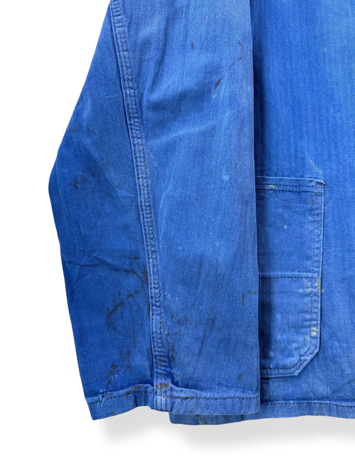 Wear on Vintage Perfectly Faded HBT French Chore Coat SZ XL