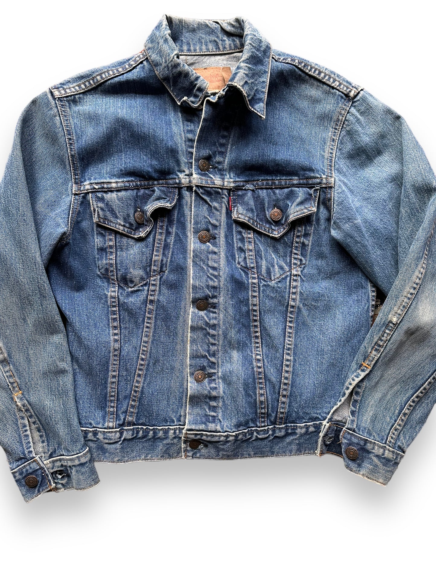 Front Detail on Vintage Levis Type 3 Denim Trucker Jacket SZ L | Vintage Levis Jacket Seattle | Seattle Vintage Denim Clothing
