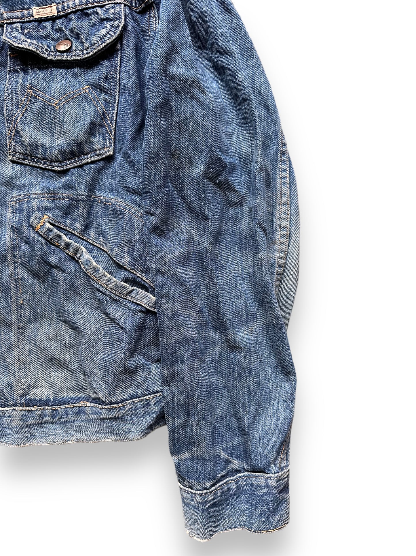 Wear Patterns on Left Arm of Vintage Maverick Blue Bell MJZ Denim Jacket SZ 40 | Vintage Denim Jacket Seattle | Barn Owl Seattle