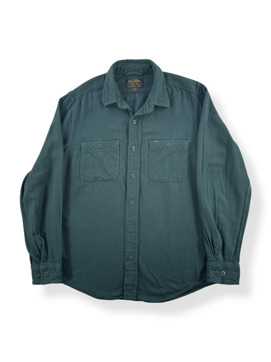 Front of Filson Forest Green Rangeland Flannel Shirt SZ M
