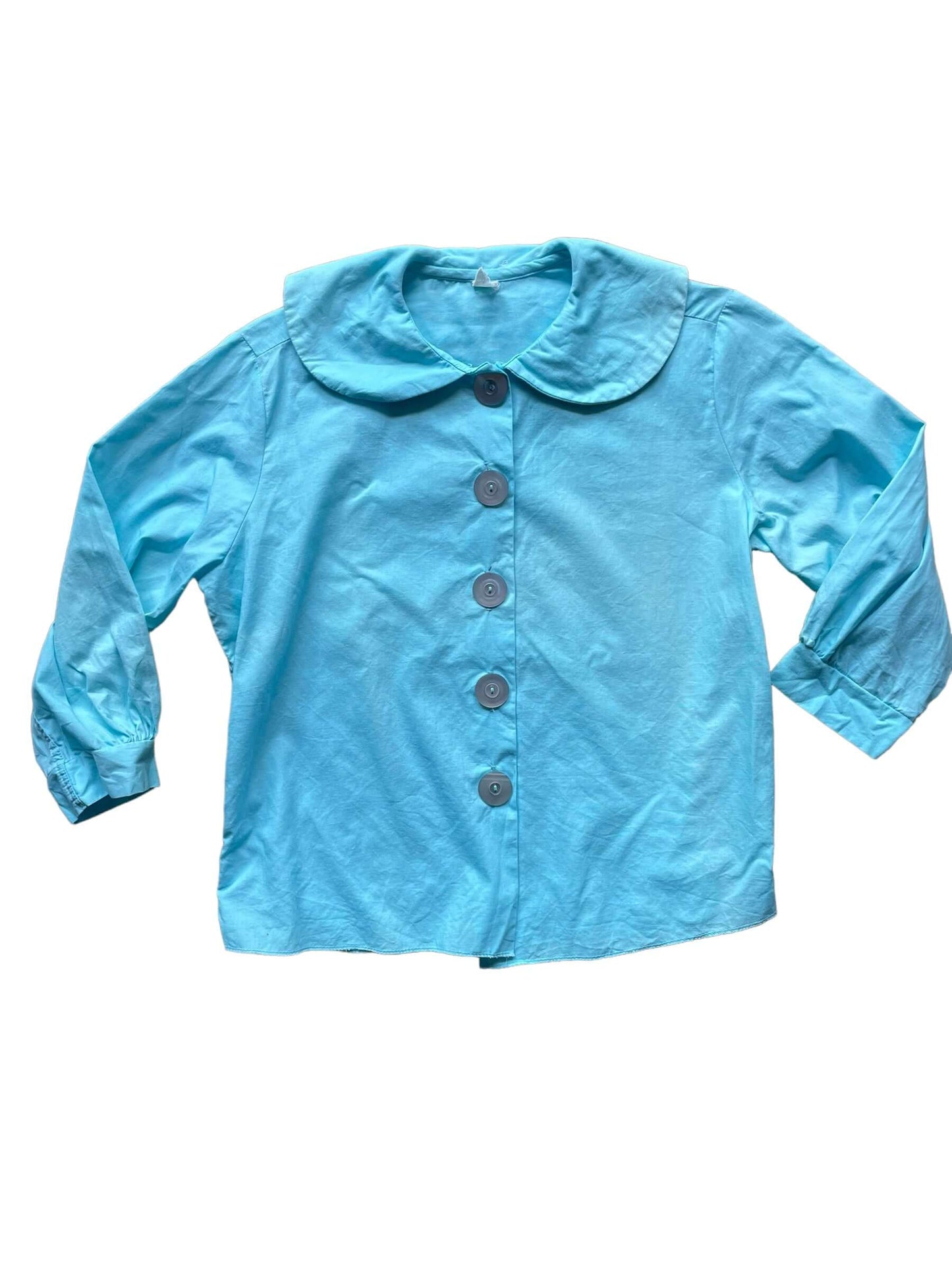 1960s Aqua Blue Peter Pan Collar Button Up M-L