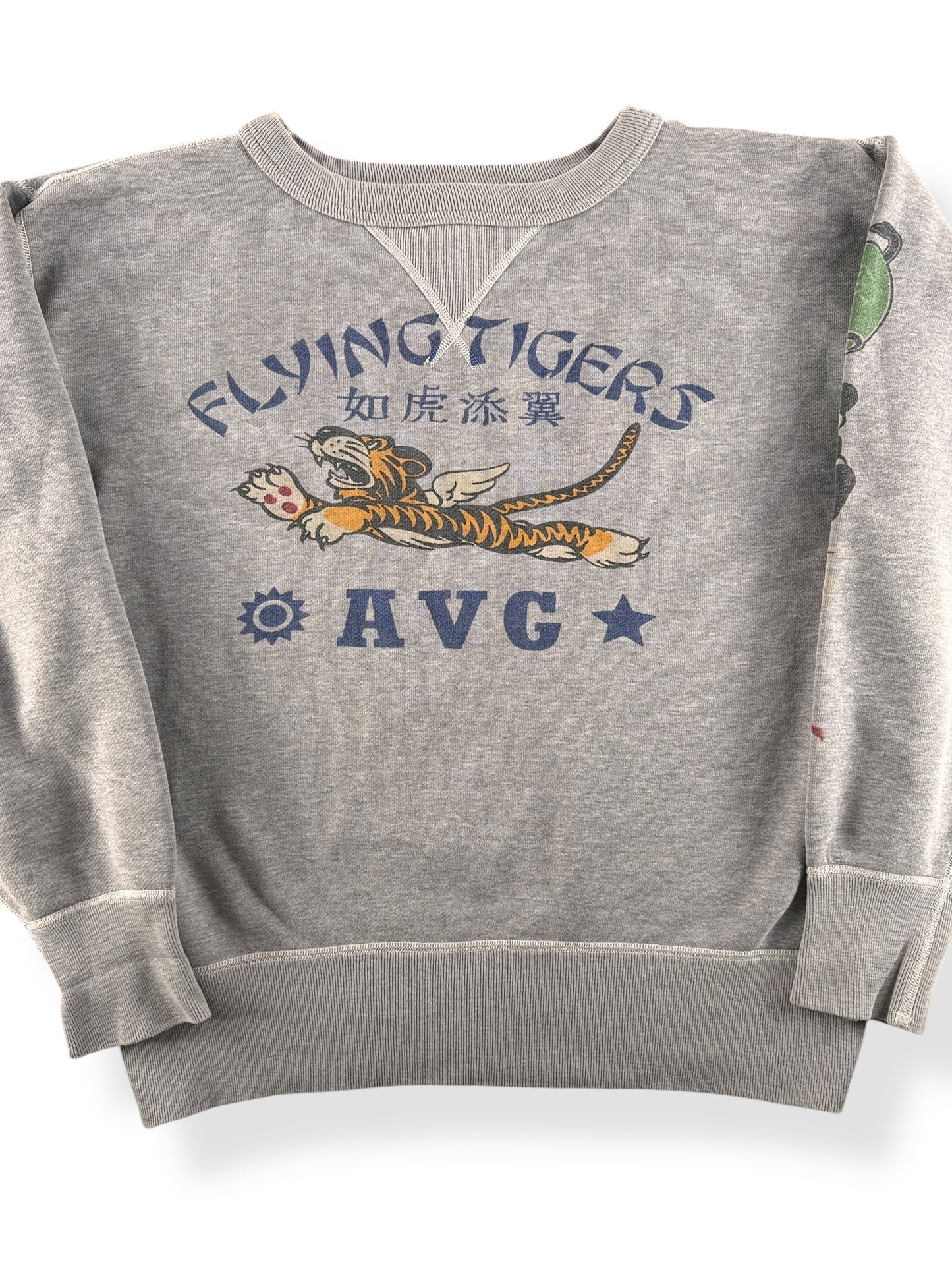 Front Close Up of Modern Buzz Rickson Flying Tigers Single V Sweatshirt SZ M