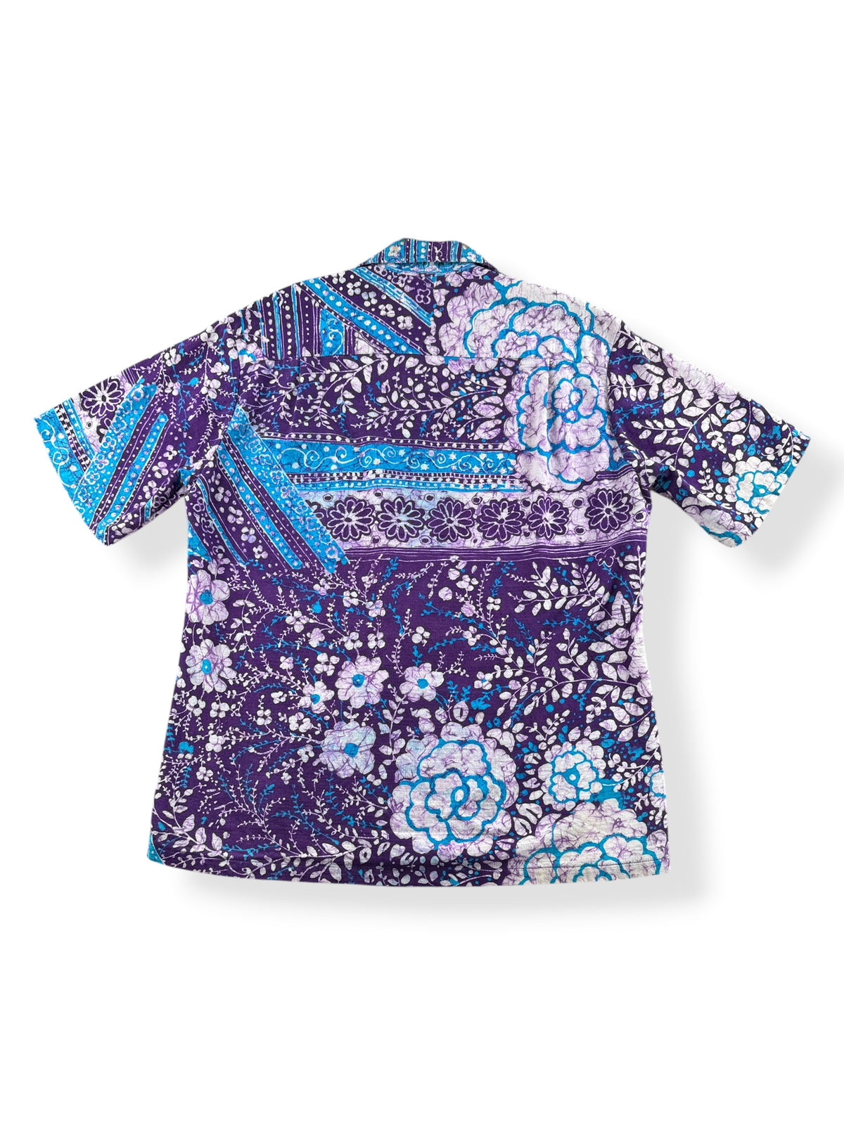 Back of Vintage Purple Barkcloth Aloha Shirt SZ M/L