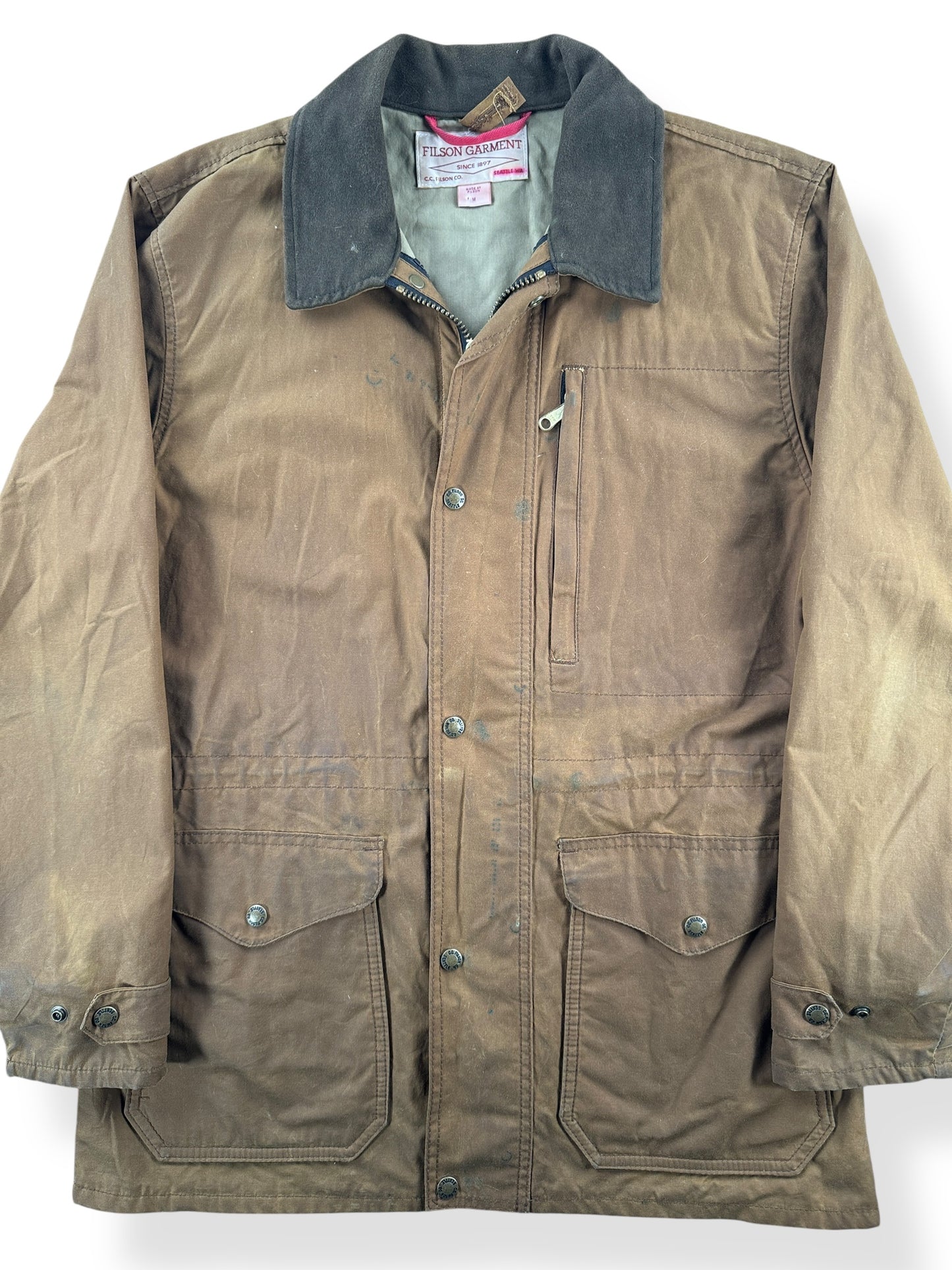 Front Close Up of Filson Mile Marker Jacket SZ M AS IS