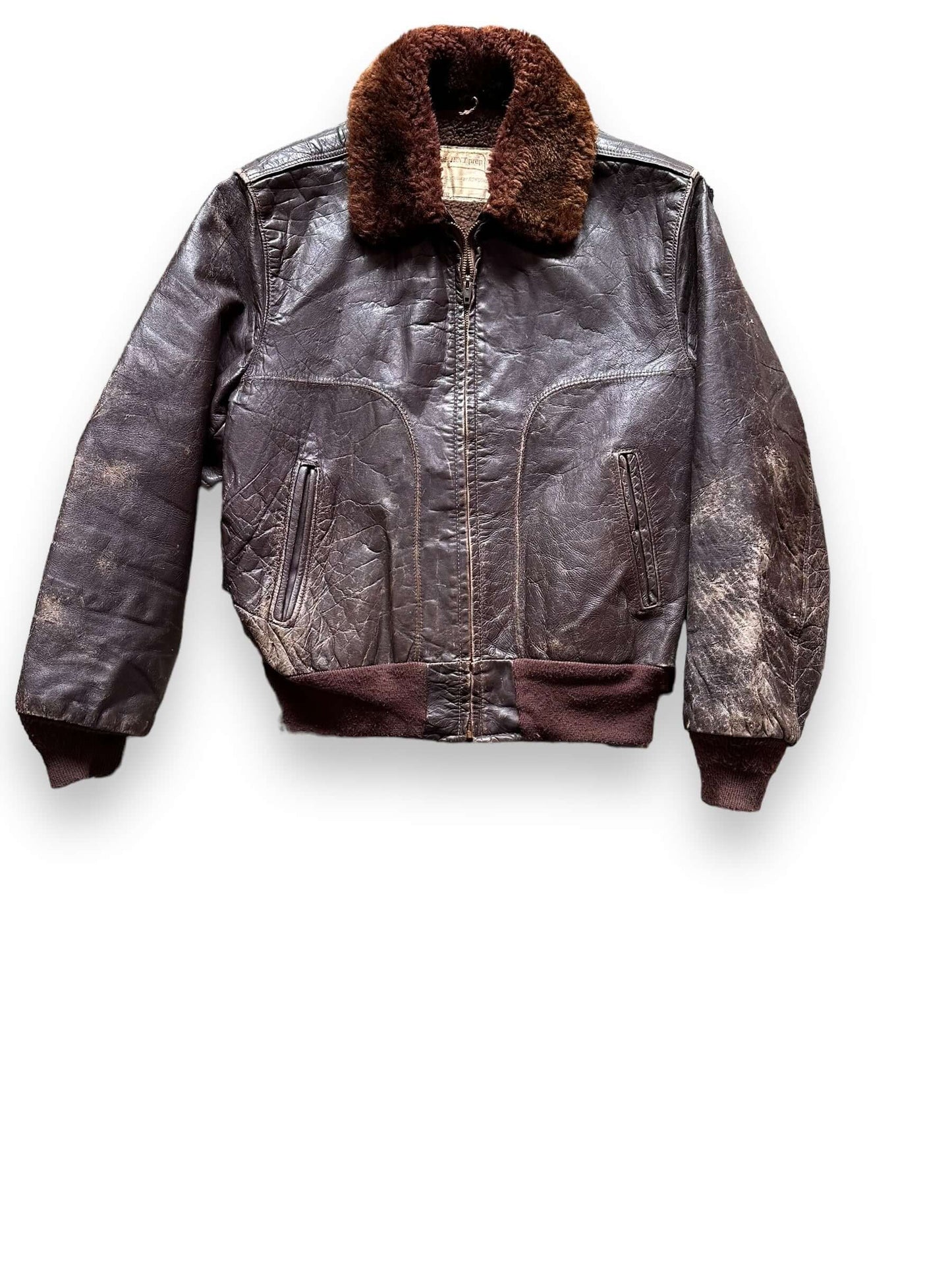 Front View of Vintage Brent Shearling Leather Jacket SZ M | Vintage Clothing Seattle