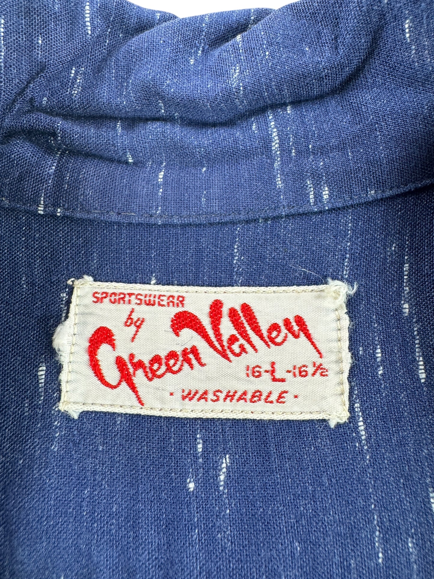 Label on Vintage Green Valley Rayon Rockabilly Shirt SZ L