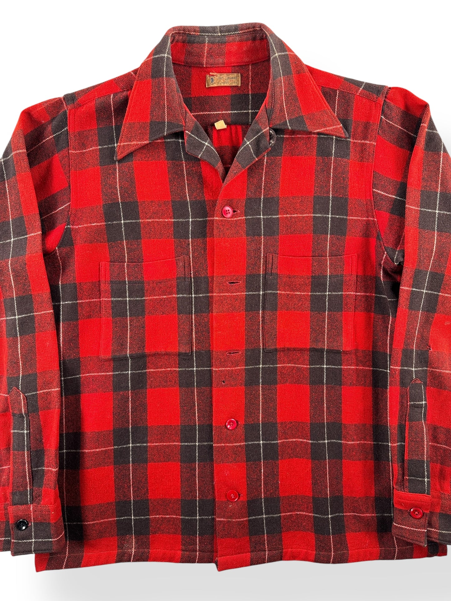 Front Close Up of Vintage 30s/40s Era Van Heusen Wool Flannel AS IS SZ L